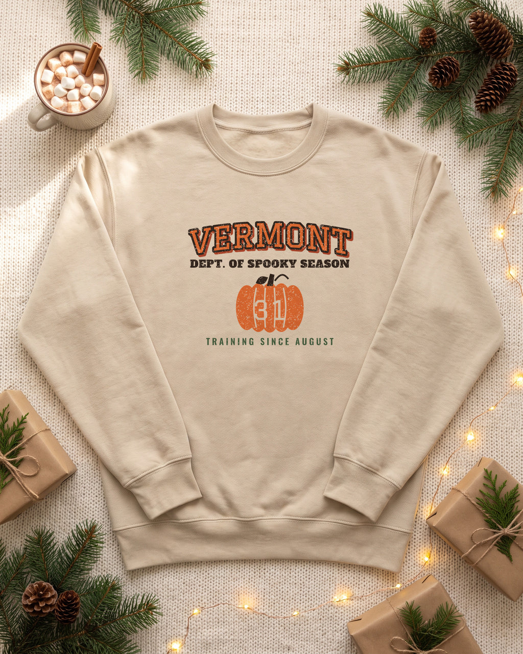 Vermont Dept. of Spooky Season Varsity Crewneck Sweatshirt (photo)