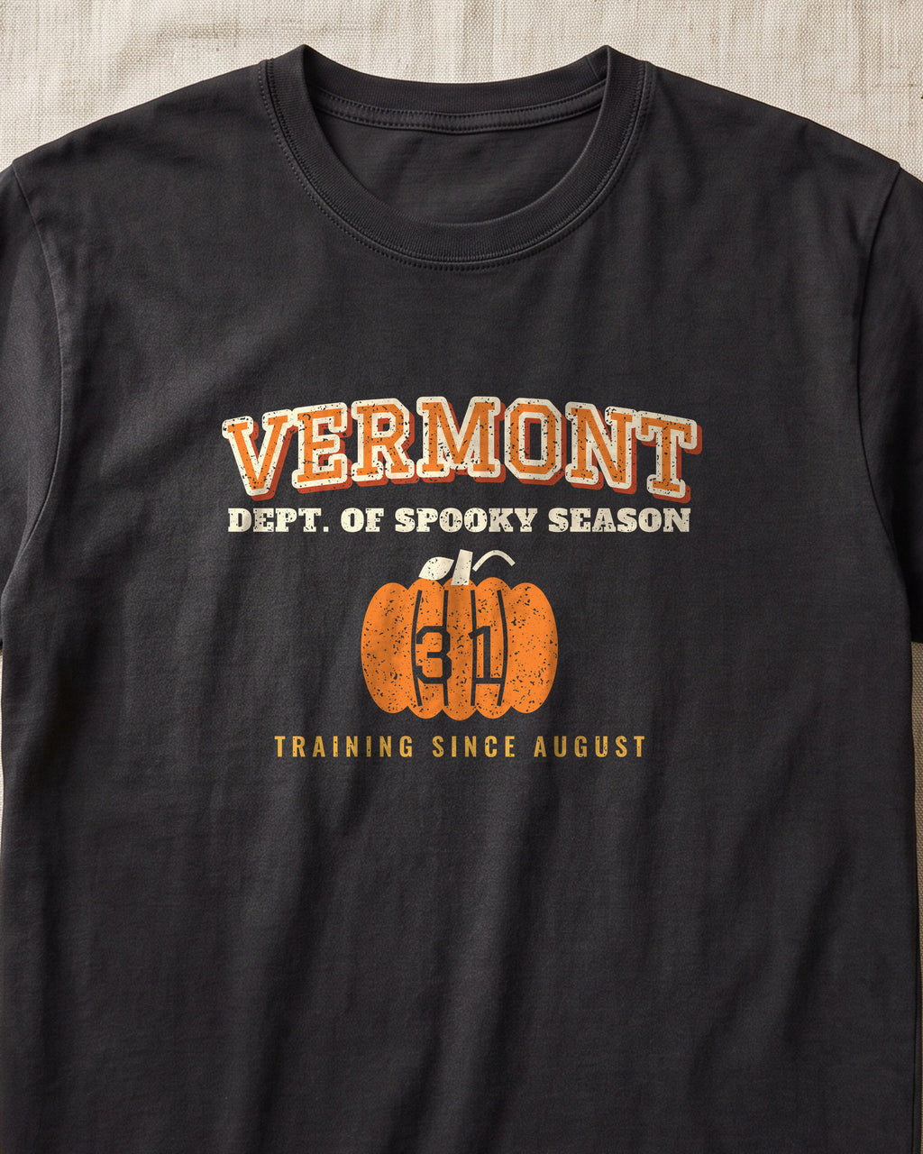 Vermont Dept. of Spooky Season Varsity T-Shirt (close-up)