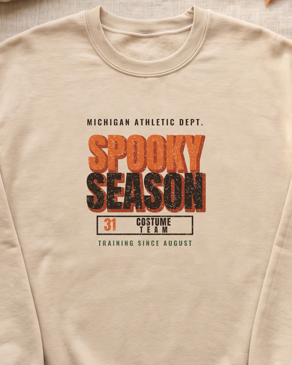 Michigan Spooky Season Athletic Dept. Crewneck Sweatshirt (close-up)