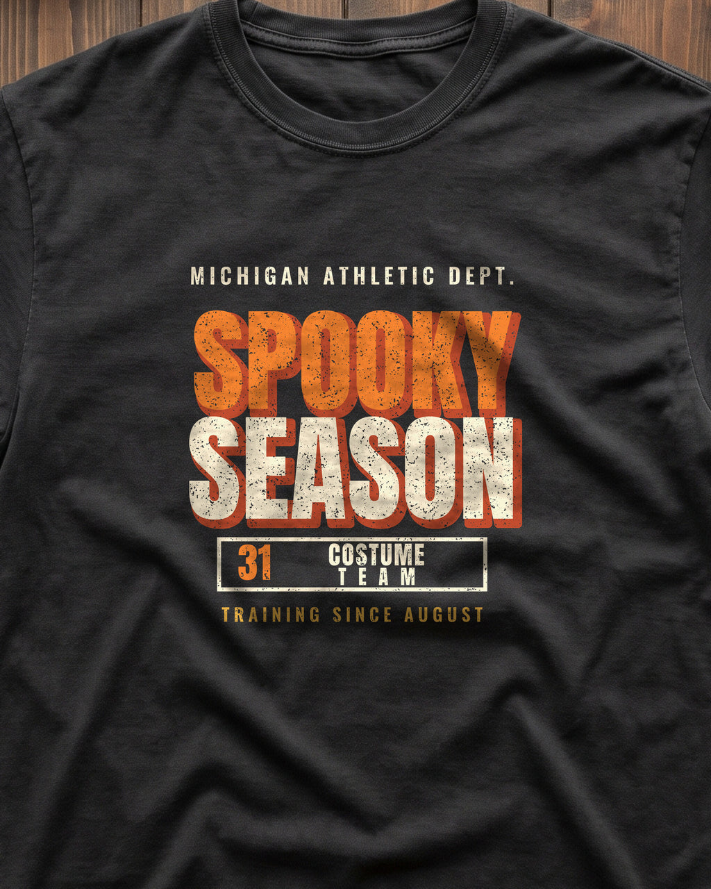 Michigan Spooky Season Athletic Dept. T-Shirt (close-up)