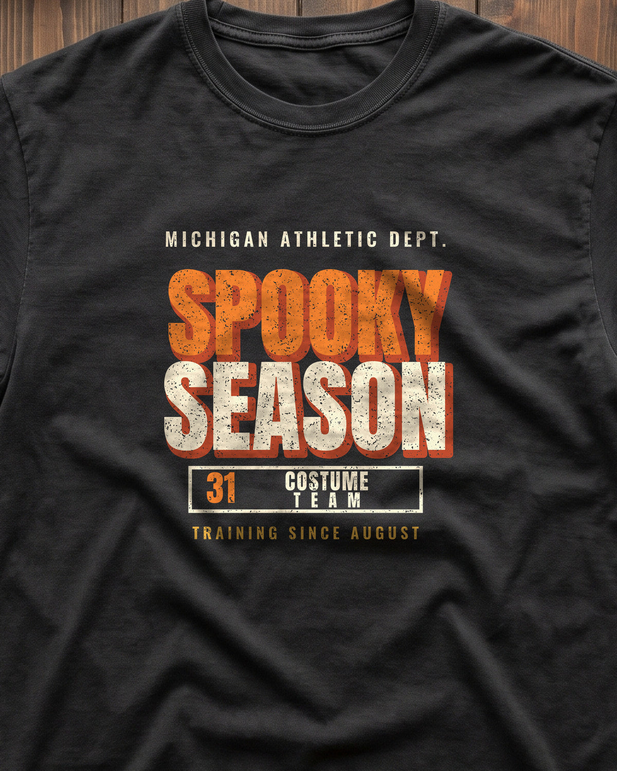 Michigan Spooky Season Athletic Dept. T-Shirt (close-up)