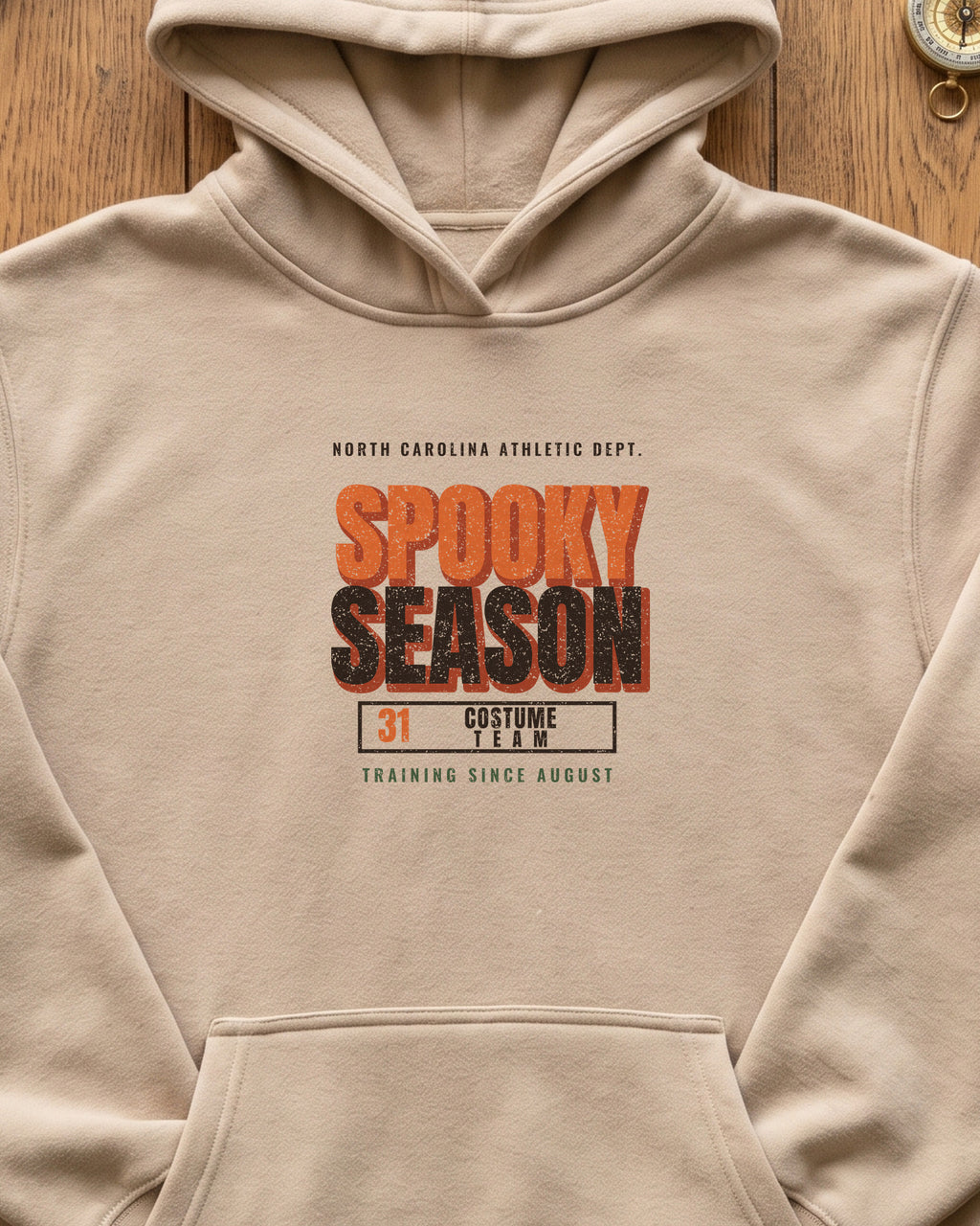 North Carolina Spooky Season Athletic Dept. Hoodie (close-up)