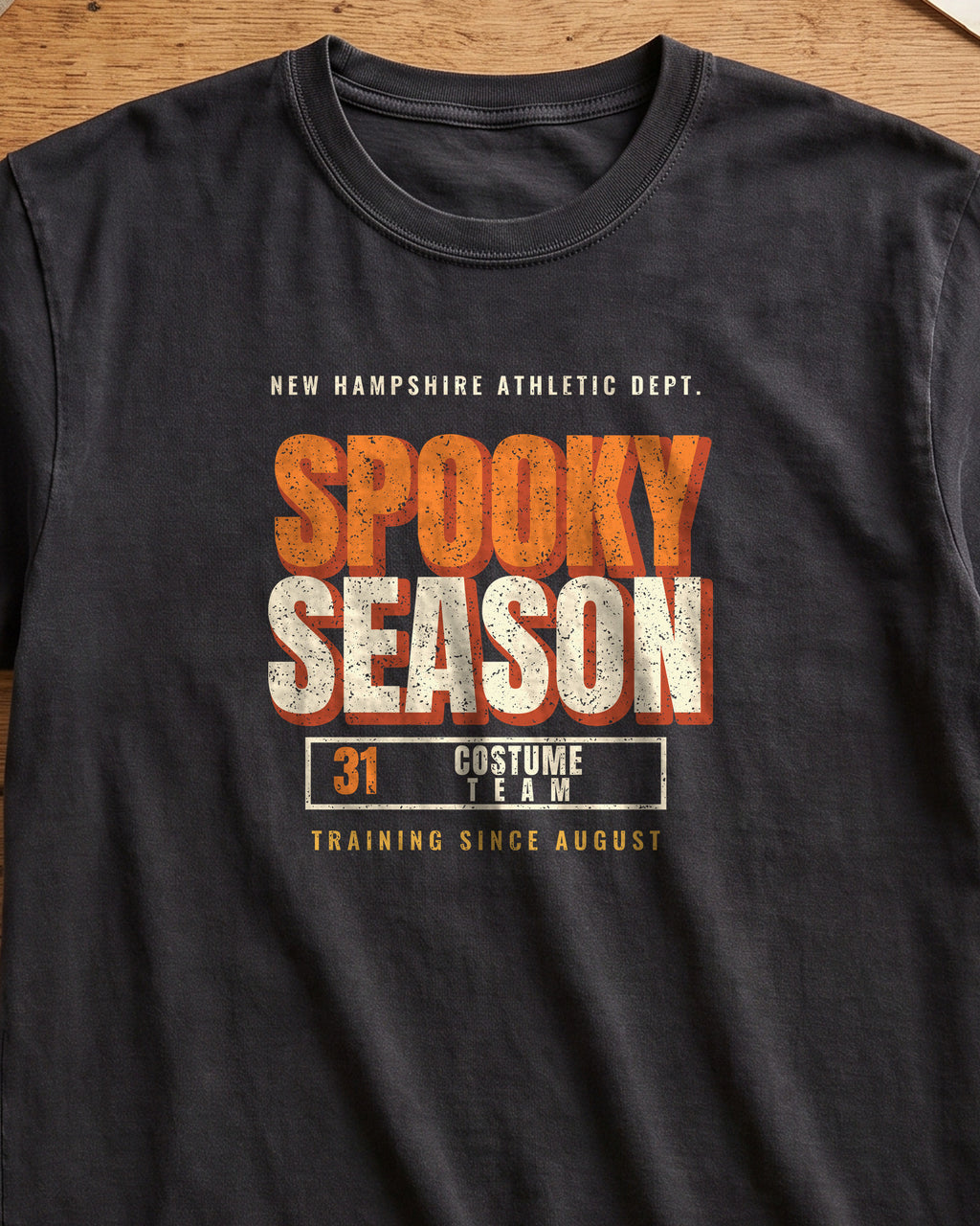 New Hampshire Spooky Season Athletic Dept. T-Shirt (close-up)