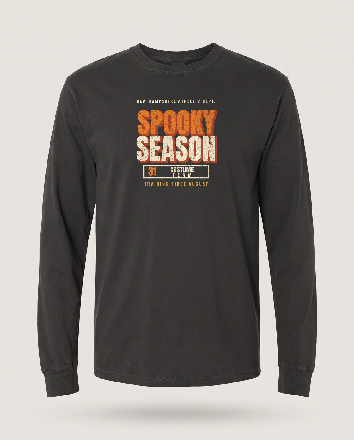 New Hampshire Spooky Season Athletic Dept. Long Sleeve Tee — Black (mockup)