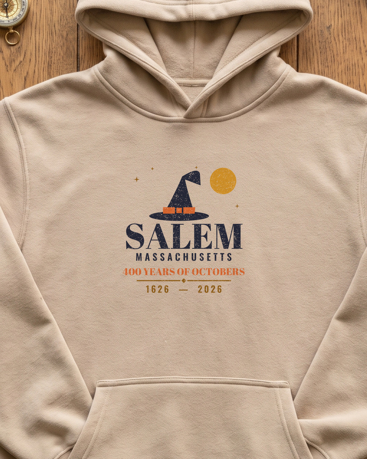 Salem Massachusetts 400 Years Witch Hat Hoodie (close-up)