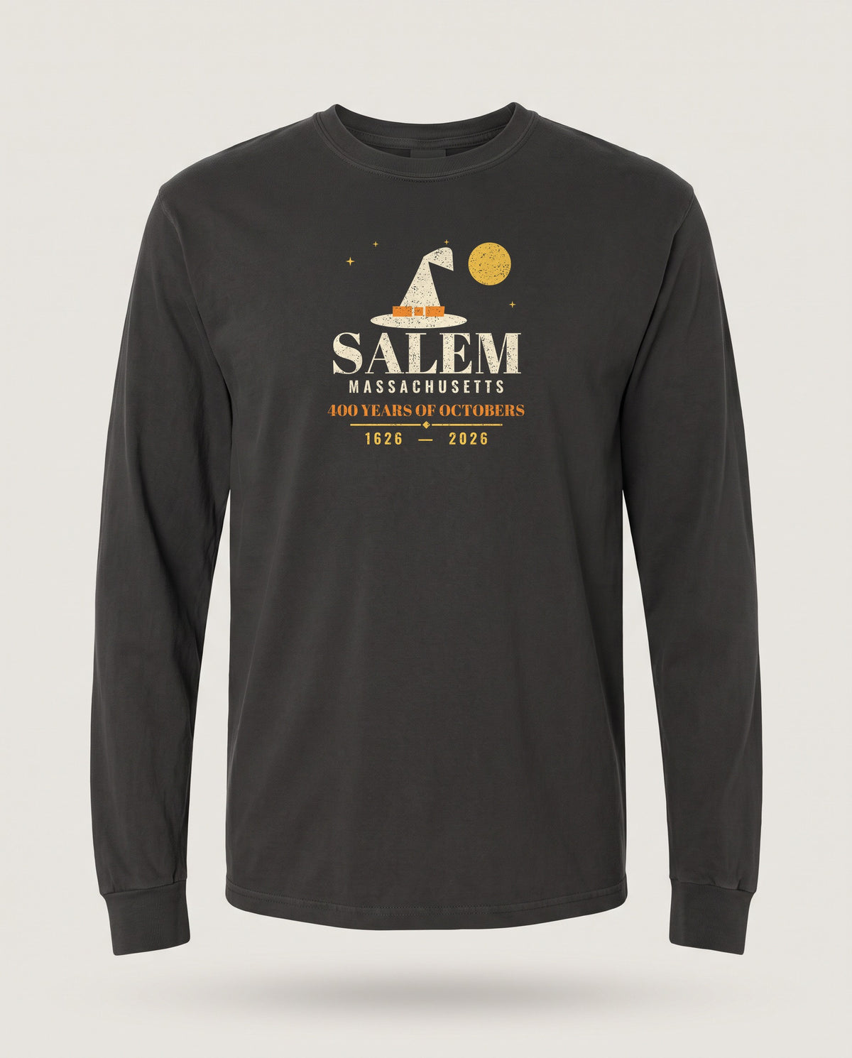 Salem Massachusetts 400 Years Witch Hat Long Sleeve Tee — Black (mockup)