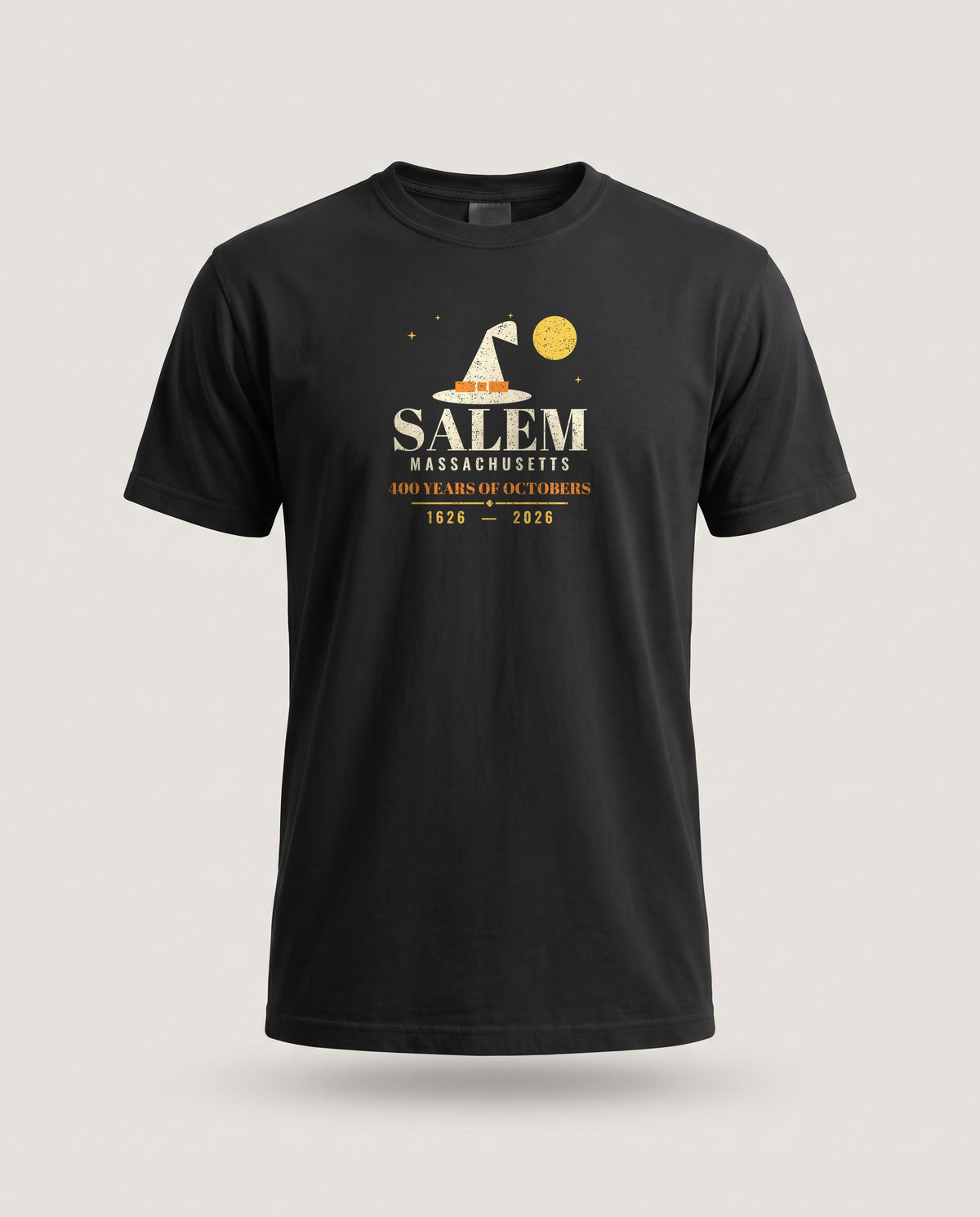 Salem Massachusetts 400 Years Witch Hat T-Shirt — Black (mockup)