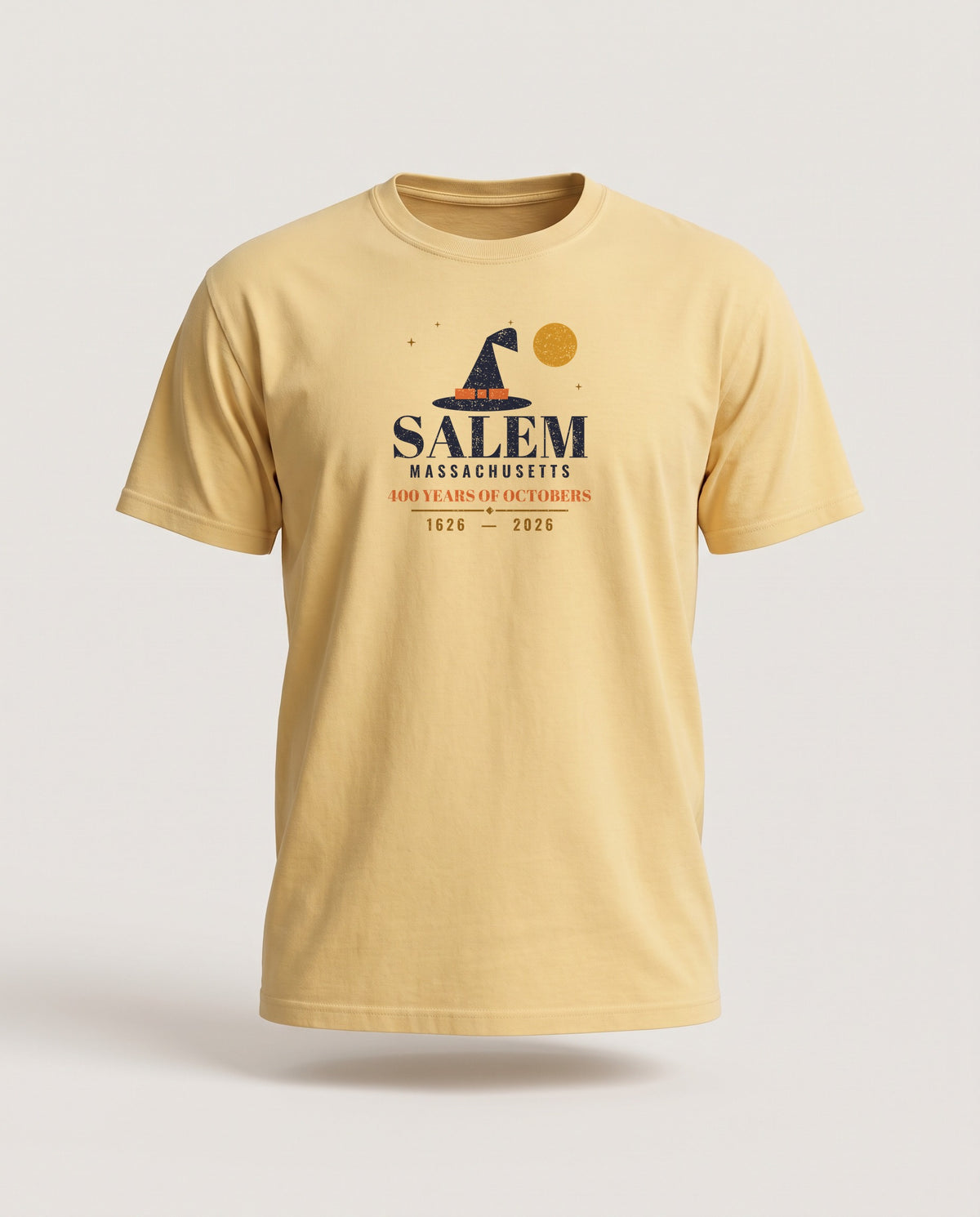 Salem Massachusetts 400 Years Witch Hat T-Shirt — Butter (mockup)