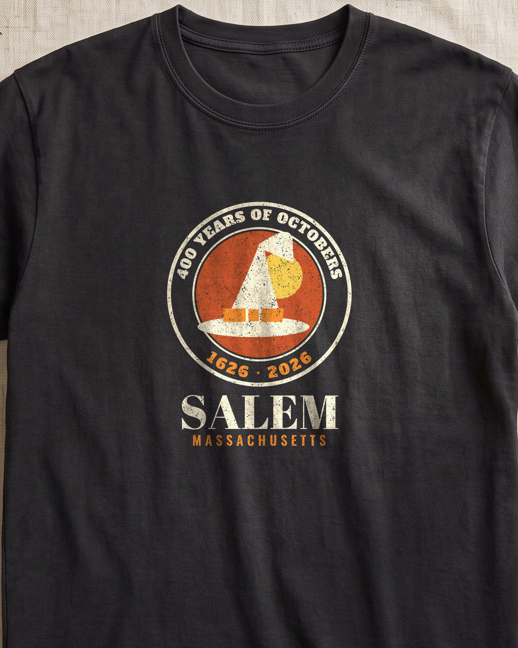 Salem 400 Years 1626-2026 Seal T-Shirt (close-up)