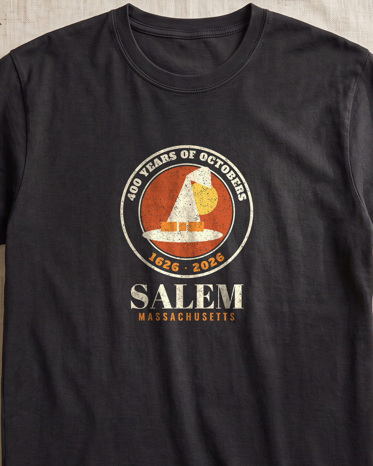 Salem 400 Years 1626-2026 Seal T-Shirt (close-up)