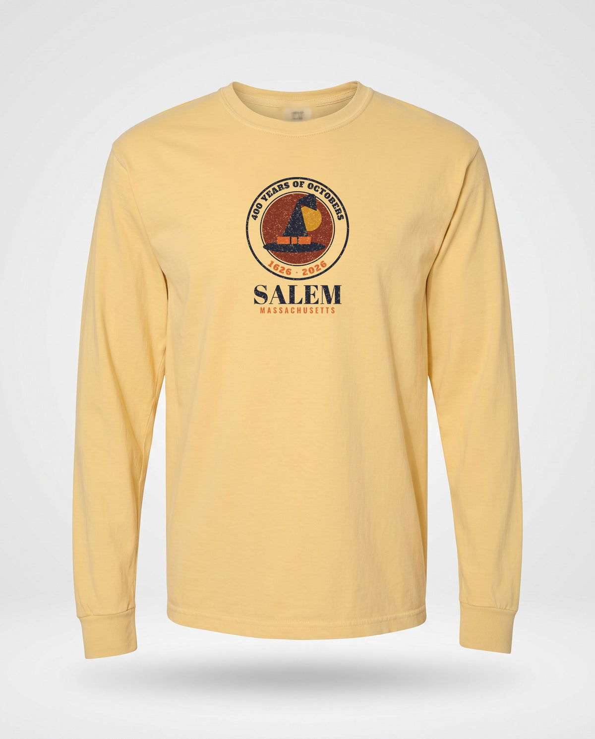 Salem 400 Years 1626-2026 Seal Long Sleeve Tee — Butter (mockup)