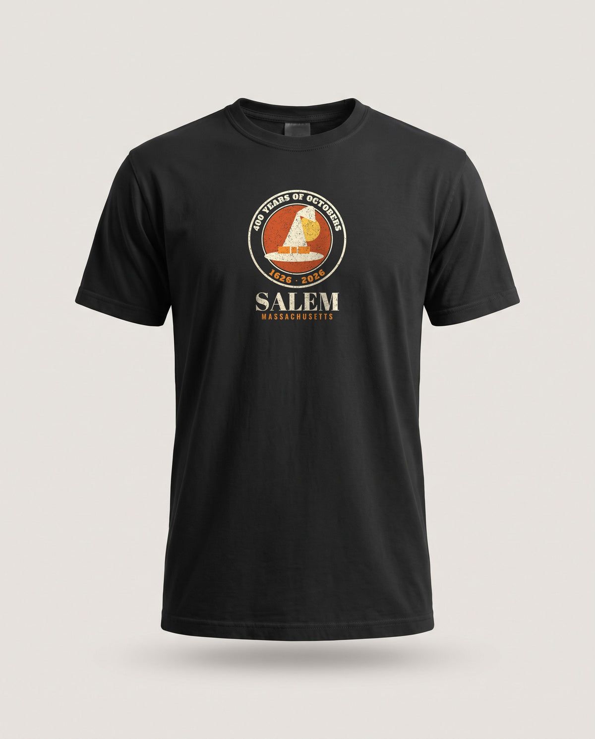 Salem 400 Years 1626-2026 Seal T-Shirt — Black (mockup)