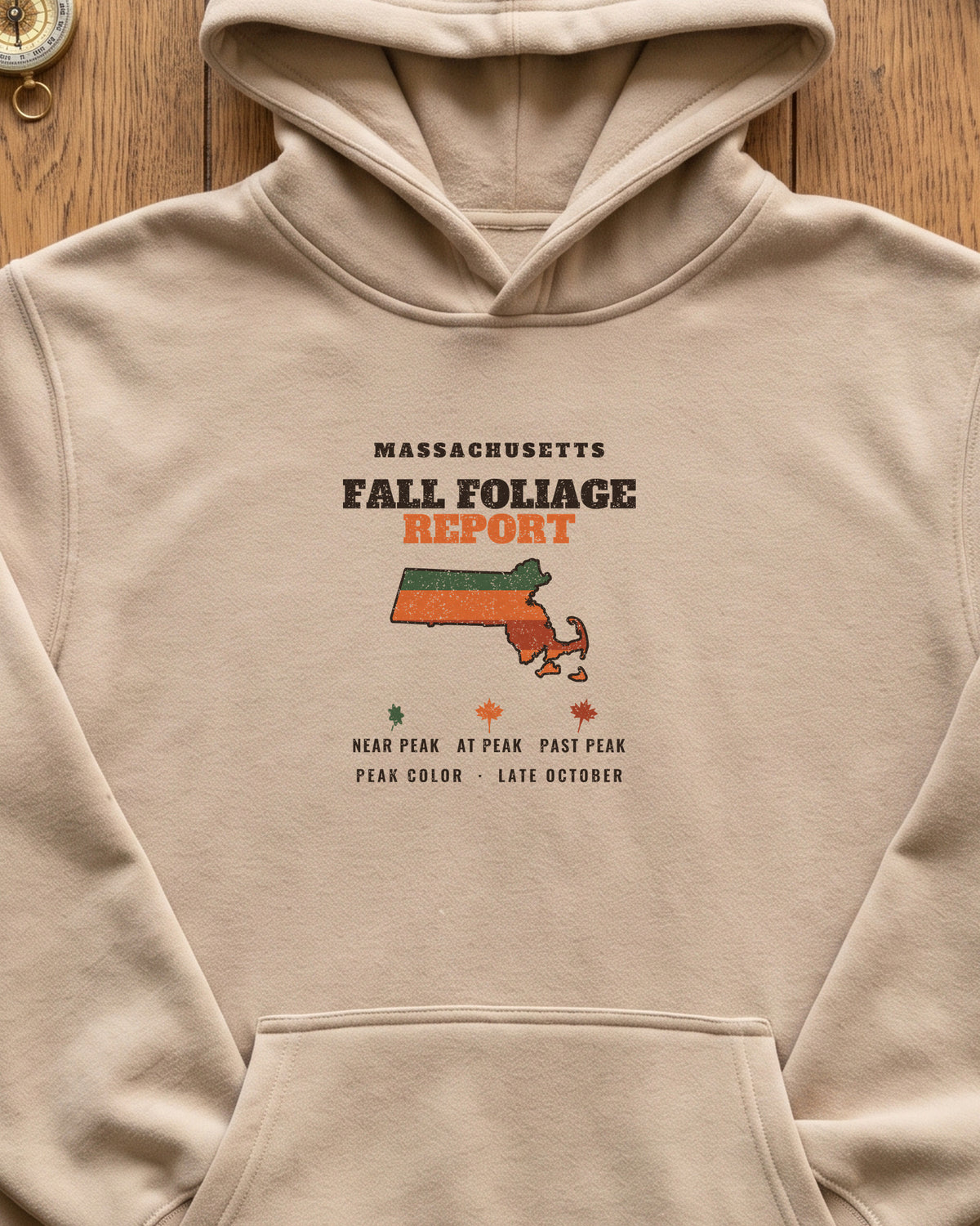 Massachusetts Fall Foliage Report Map Hoodie (close-up)