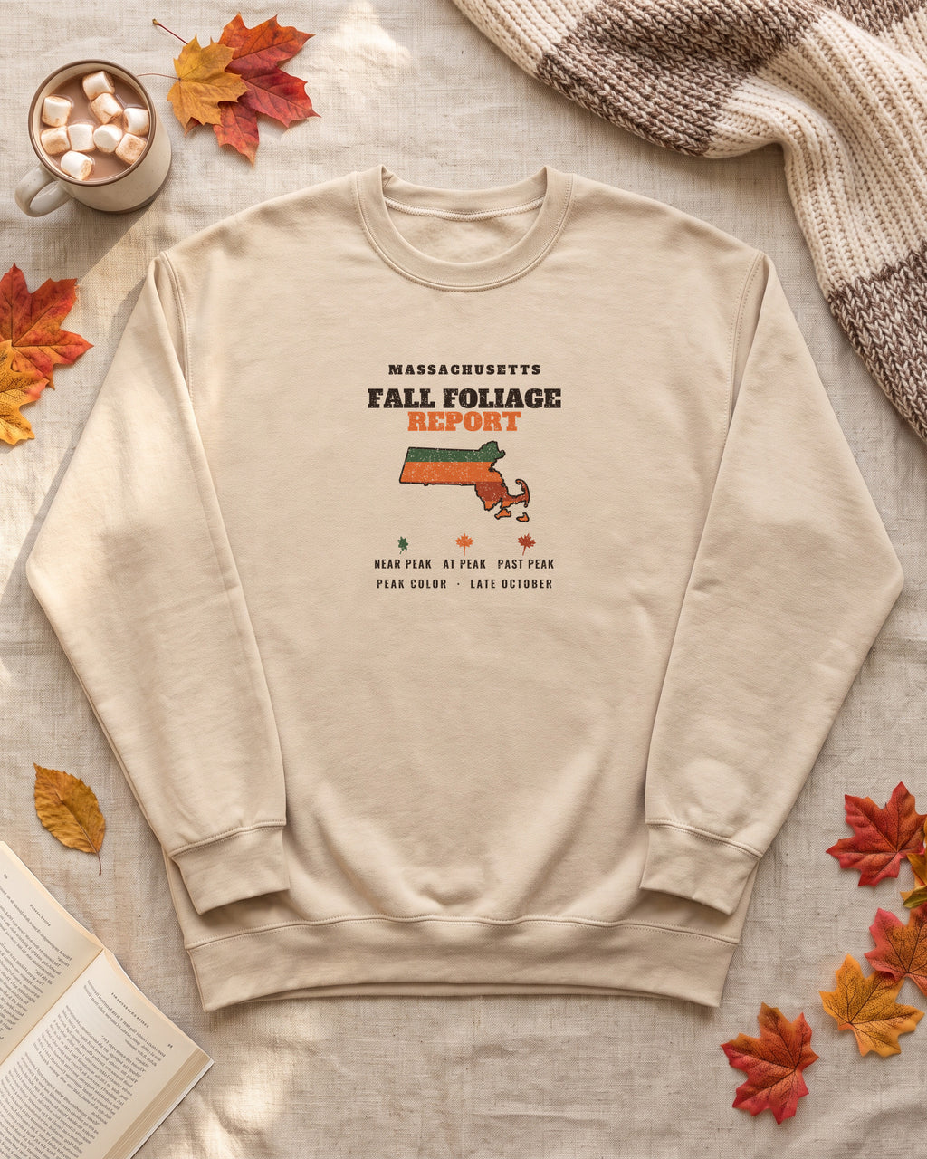 Massachusetts Fall Foliage Report Map Crewneck Sweatshirt (photo)