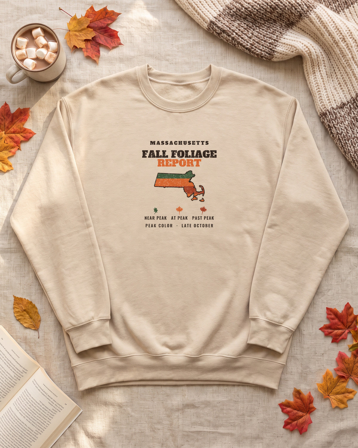 Massachusetts Fall Foliage Report Map Crewneck Sweatshirt (photo)