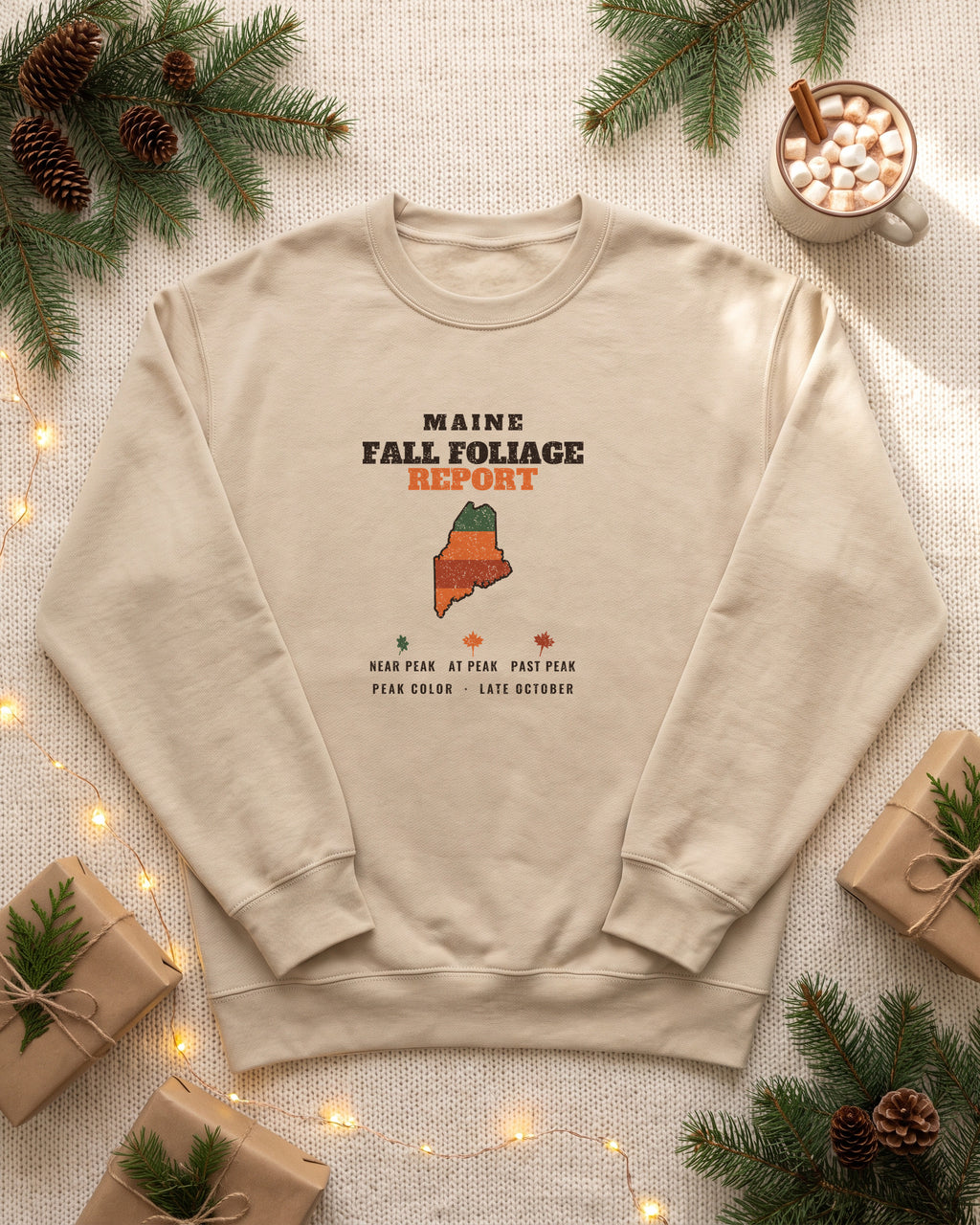Maine Fall Foliage Report Map Crewneck Sweatshirt (photo)