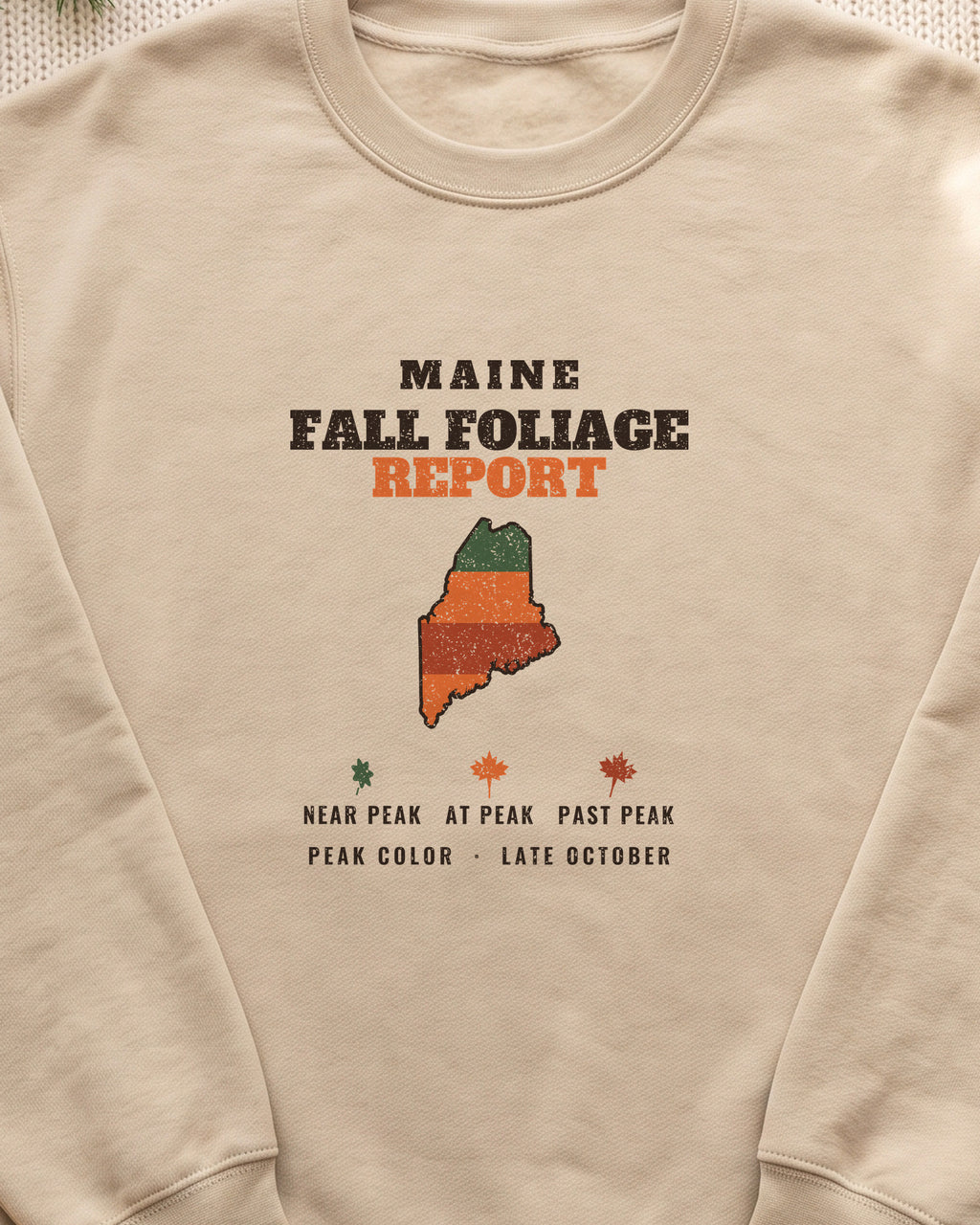Maine Fall Foliage Report Map Crewneck Sweatshirt (close-up)
