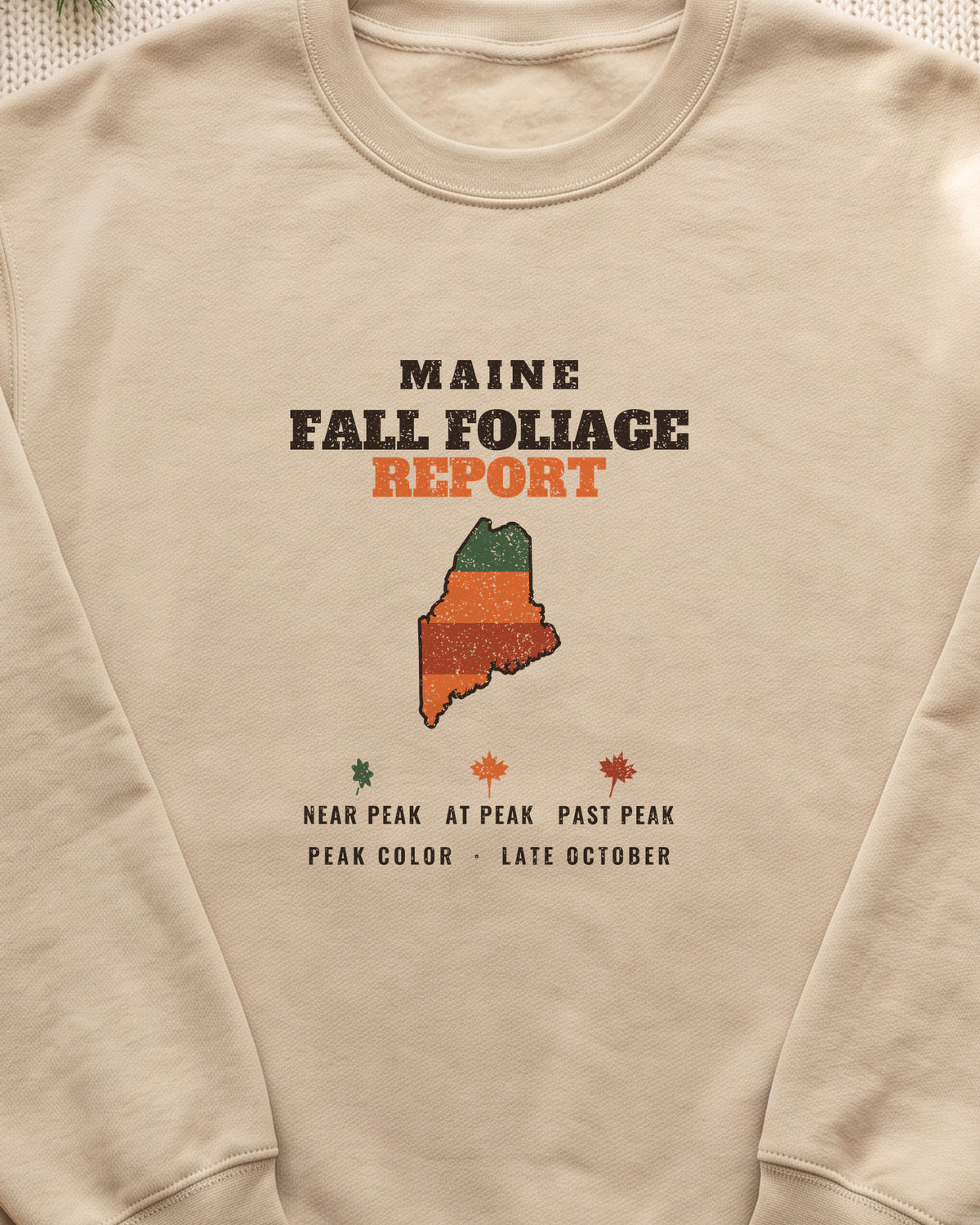 Maine Fall Foliage Report Map Crewneck Sweatshirt (close-up)