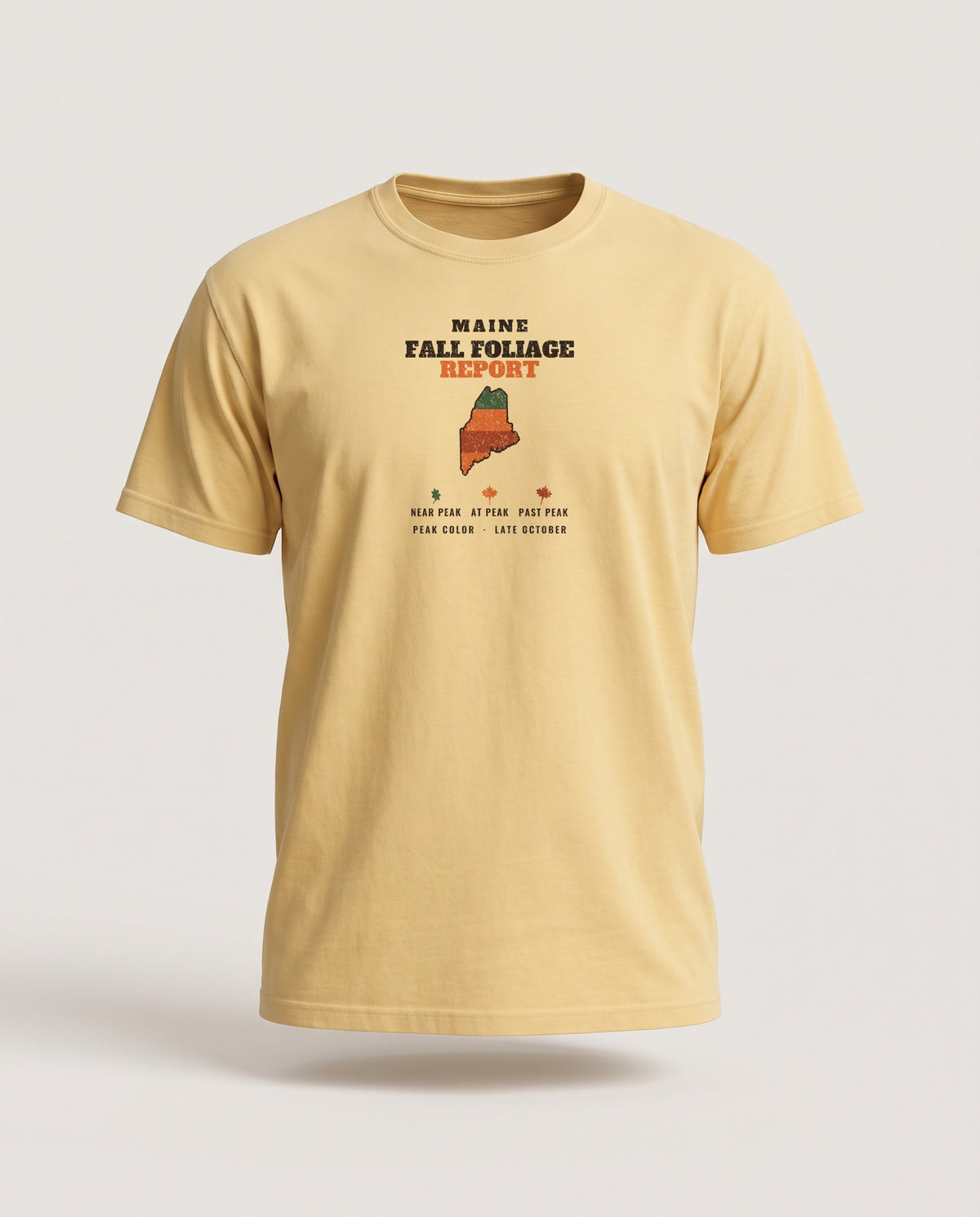 Maine Fall Foliage Report Map T-Shirt — Butter (mockup)