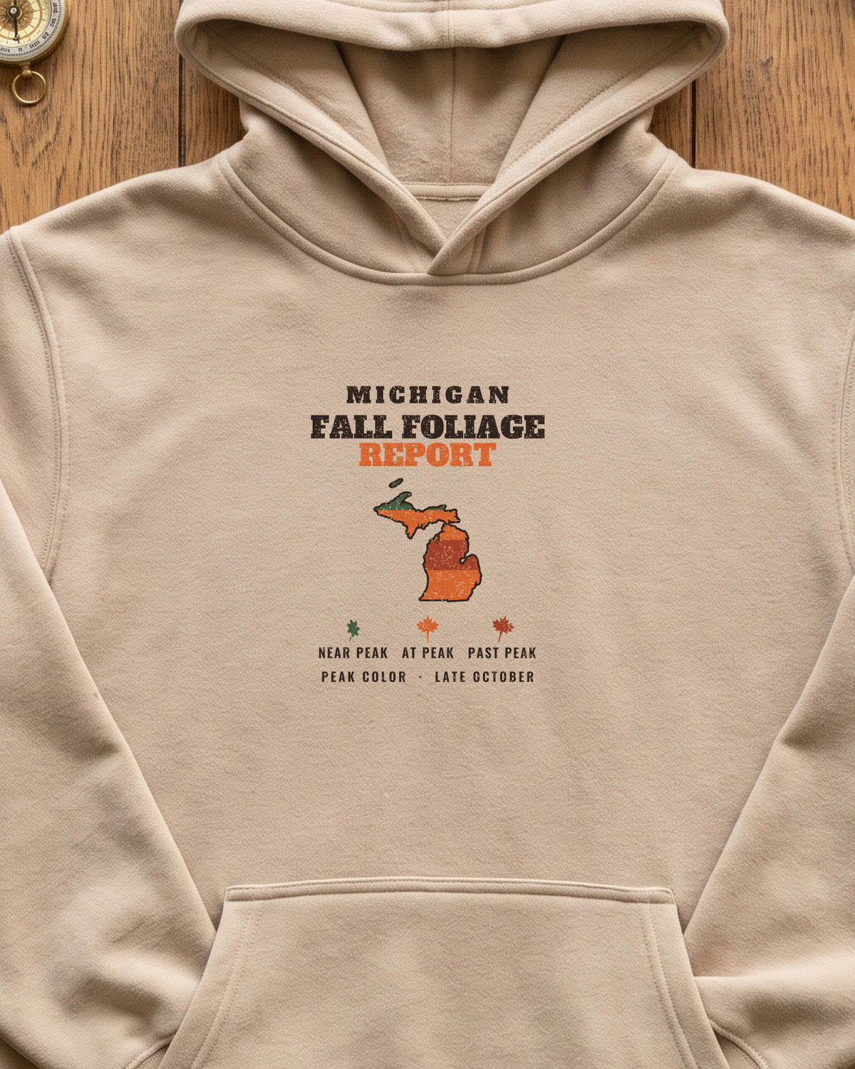 Michigan Fall Foliage Report Map Hoodie (close-up)