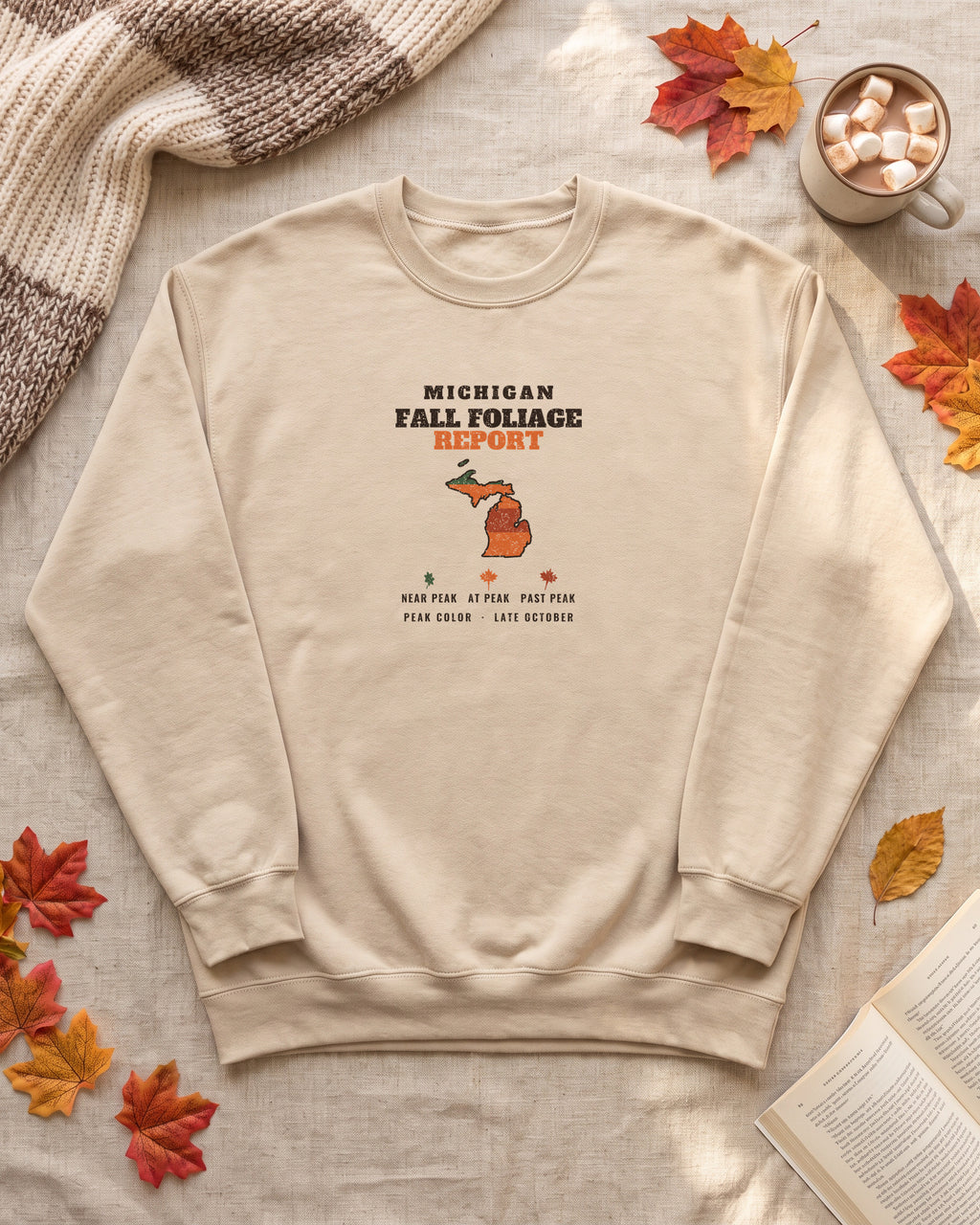 Michigan Fall Foliage Report Map Crewneck Sweatshirt (photo)