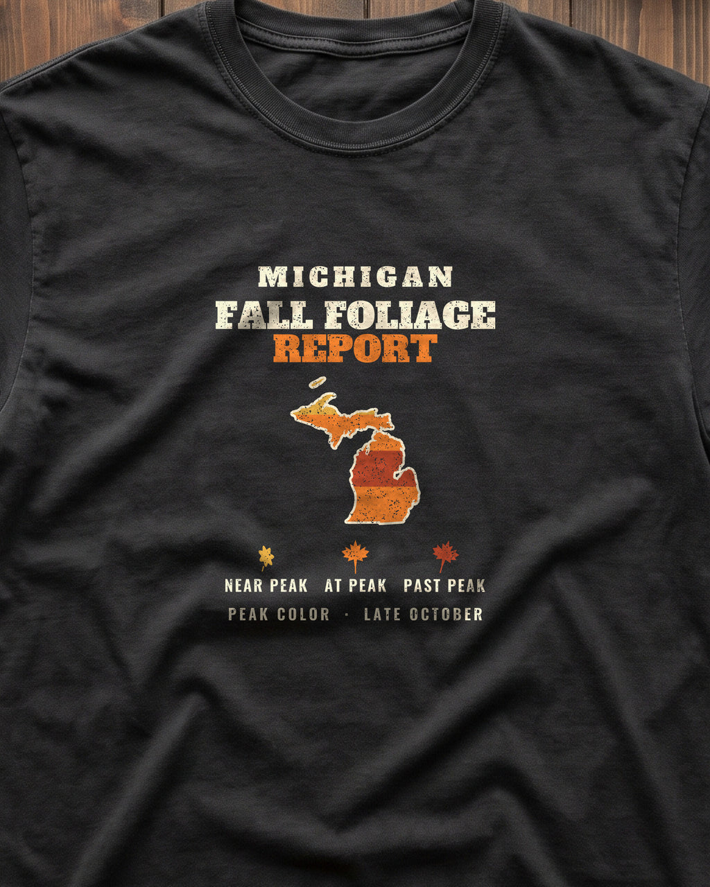 Michigan Fall Foliage Report Map T-Shirt (close-up)