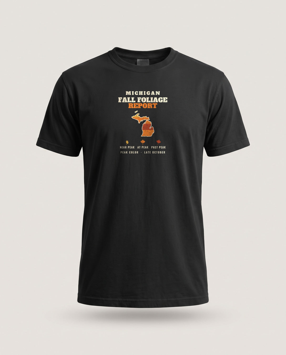 Michigan Fall Foliage Report Map T-Shirt — Black (mockup)
