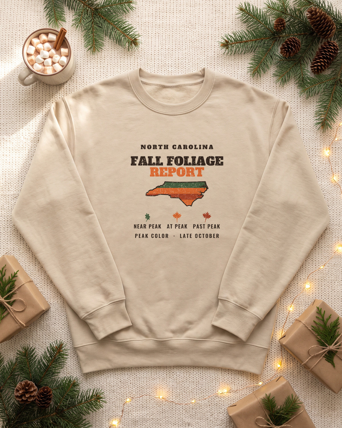North Carolina Fall Foliage Report Map Crewneck Sweatshirt (photo)