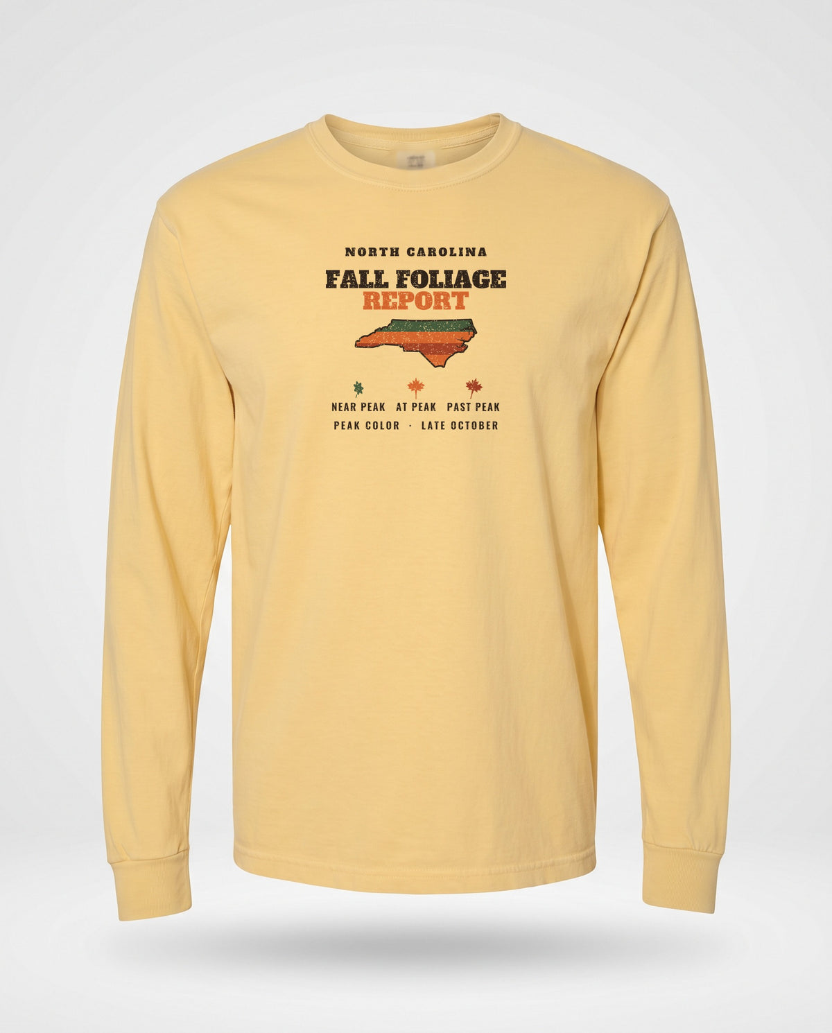 North Carolina Fall Foliage Report Map Long Sleeve Tee — Butter (mockup)