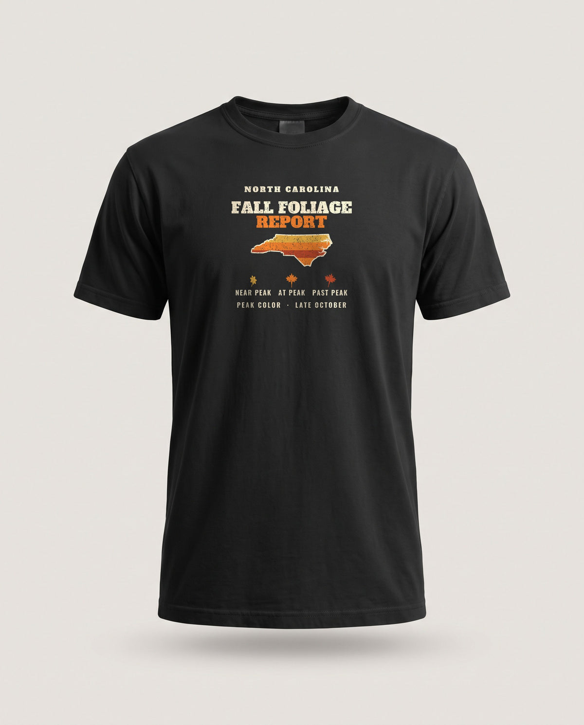 North Carolina Fall Foliage Report Map T-Shirt — Black (mockup)