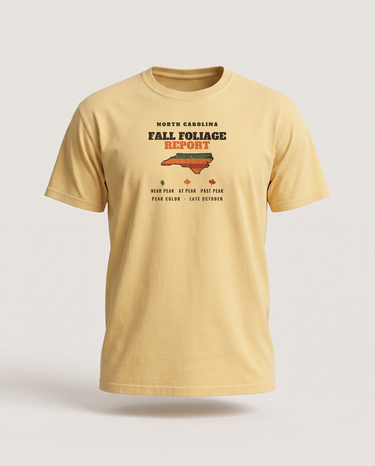 North Carolina Fall Foliage Report Map T-Shirt — Butter (mockup)