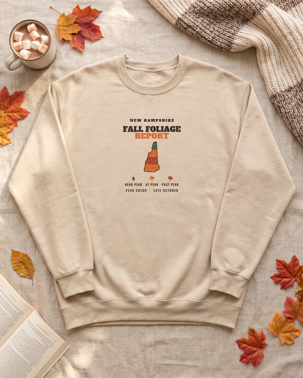 New Hampshire Fall Foliage Report Map Crewneck Sweatshirt (photo)
