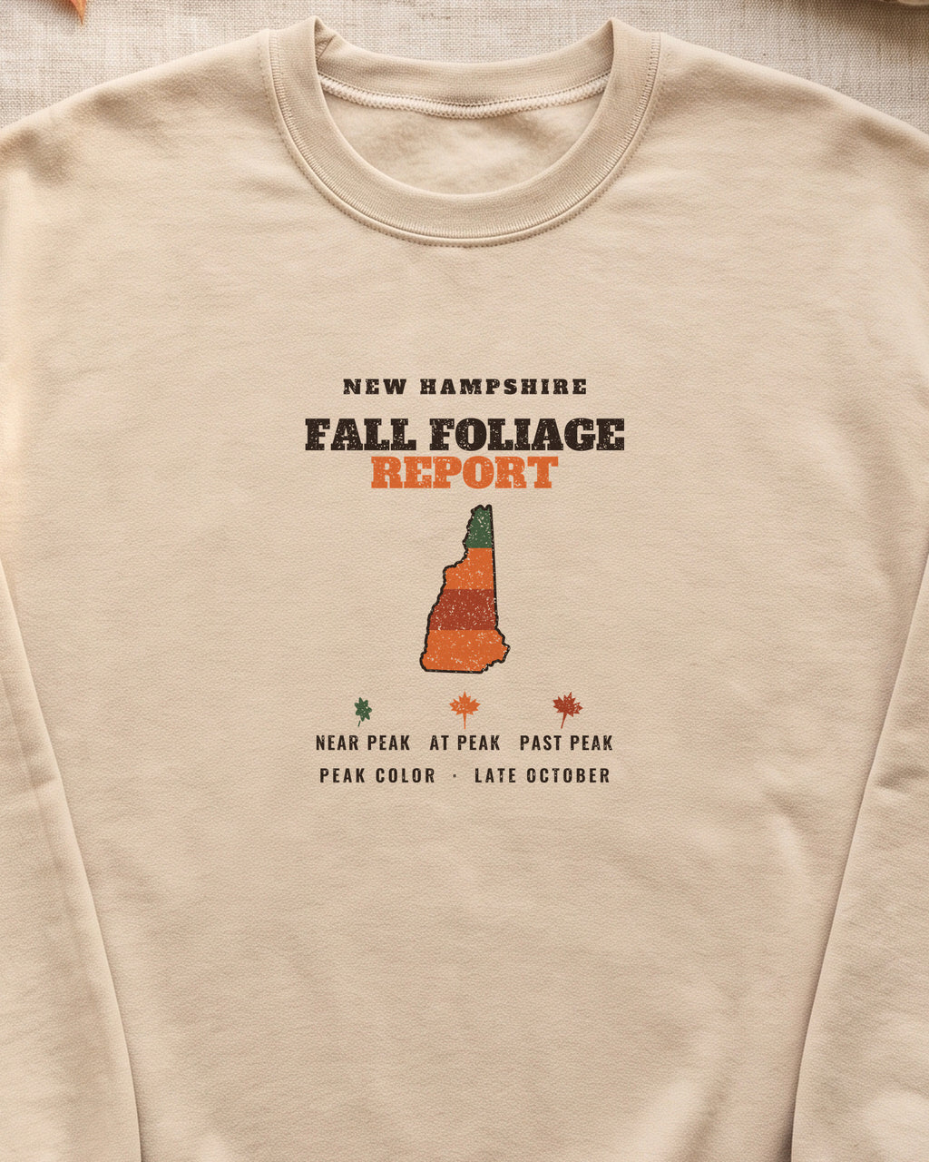 New Hampshire Fall Foliage Report Map Crewneck Sweatshirt (close-up)