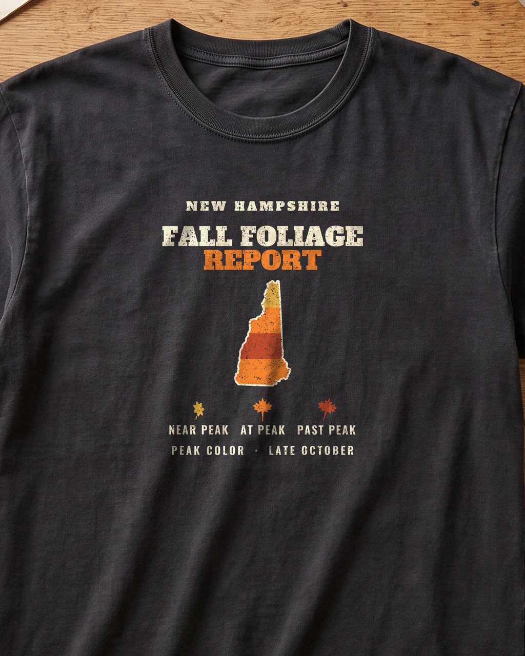 New Hampshire Fall Foliage Report Map T-Shirt (close-up)