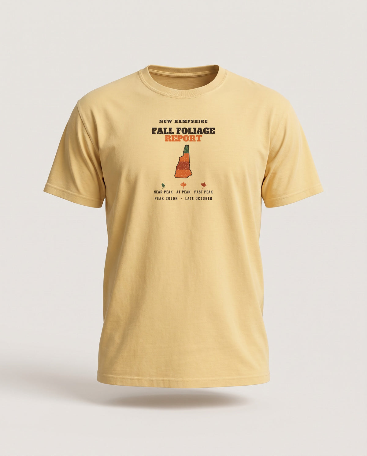 New Hampshire Fall Foliage Report Map T-Shirt — Butter (mockup)