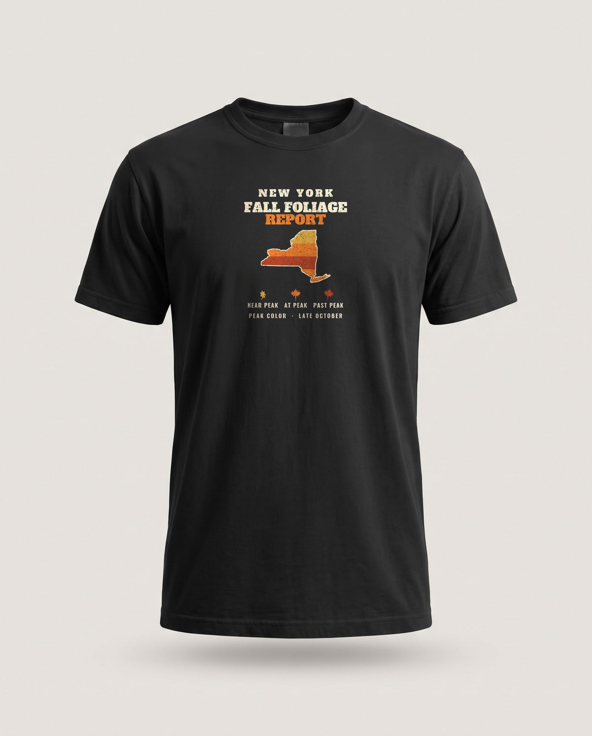 New York Fall Foliage Report Map T-Shirt — Black (mockup)