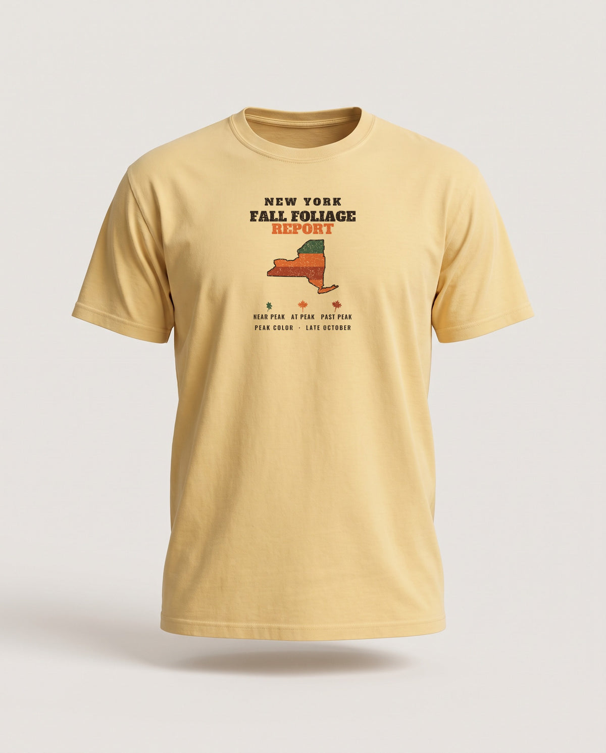 New York Fall Foliage Report Map T-Shirt — Butter (mockup)
