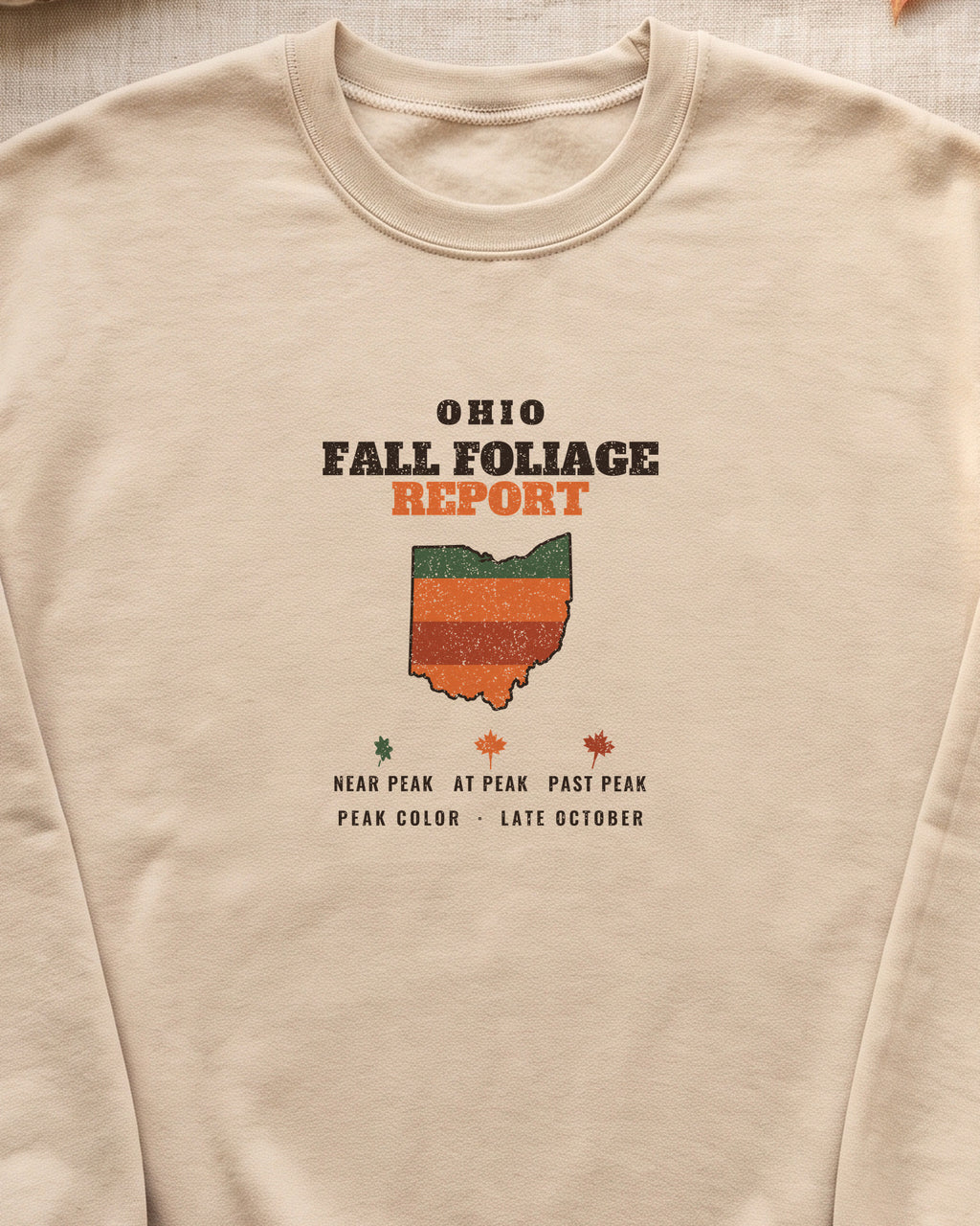 Ohio Fall Foliage Report Map Crewneck Sweatshirt (close-up)