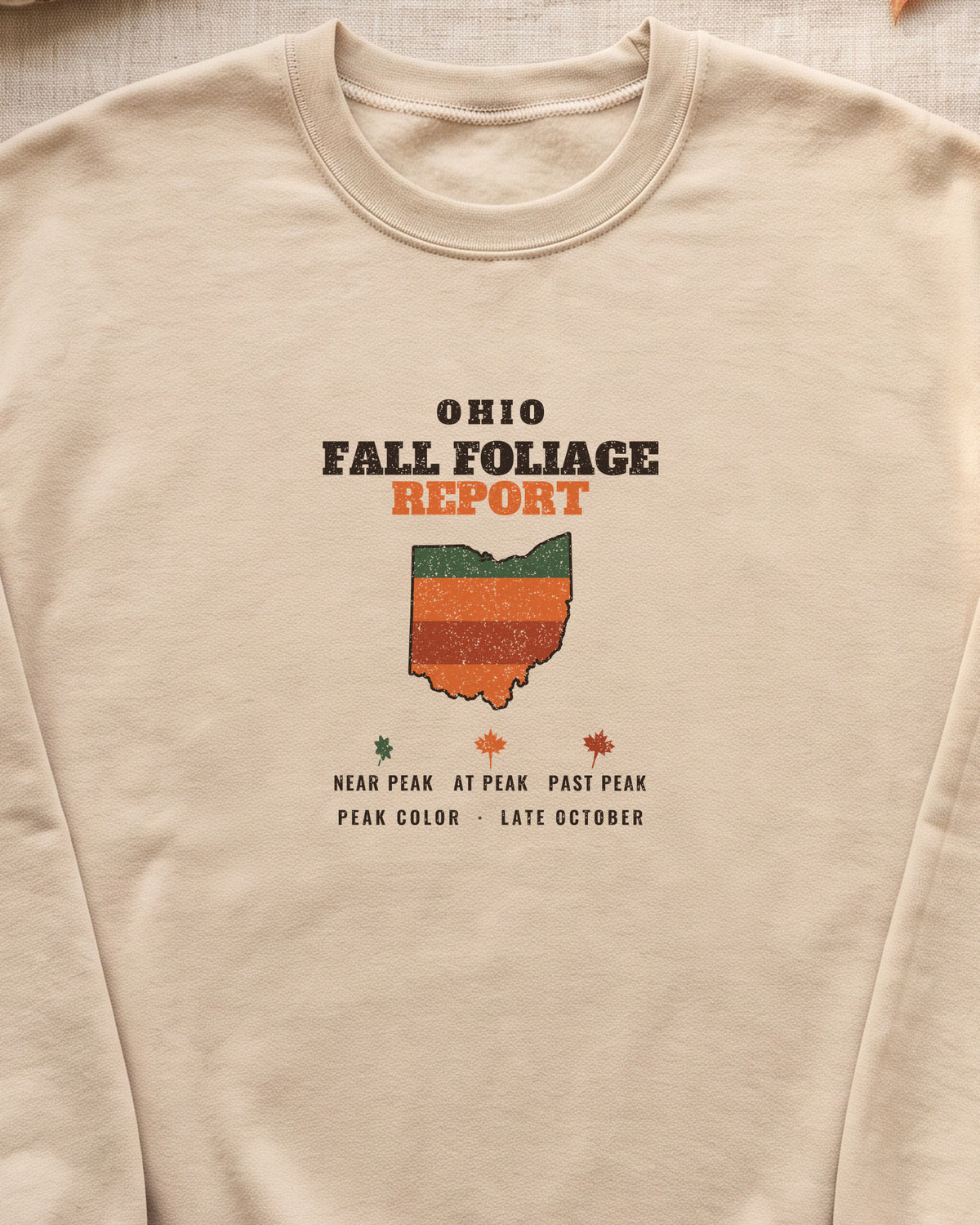 Ohio Fall Foliage Report Map Crewneck Sweatshirt (close-up)