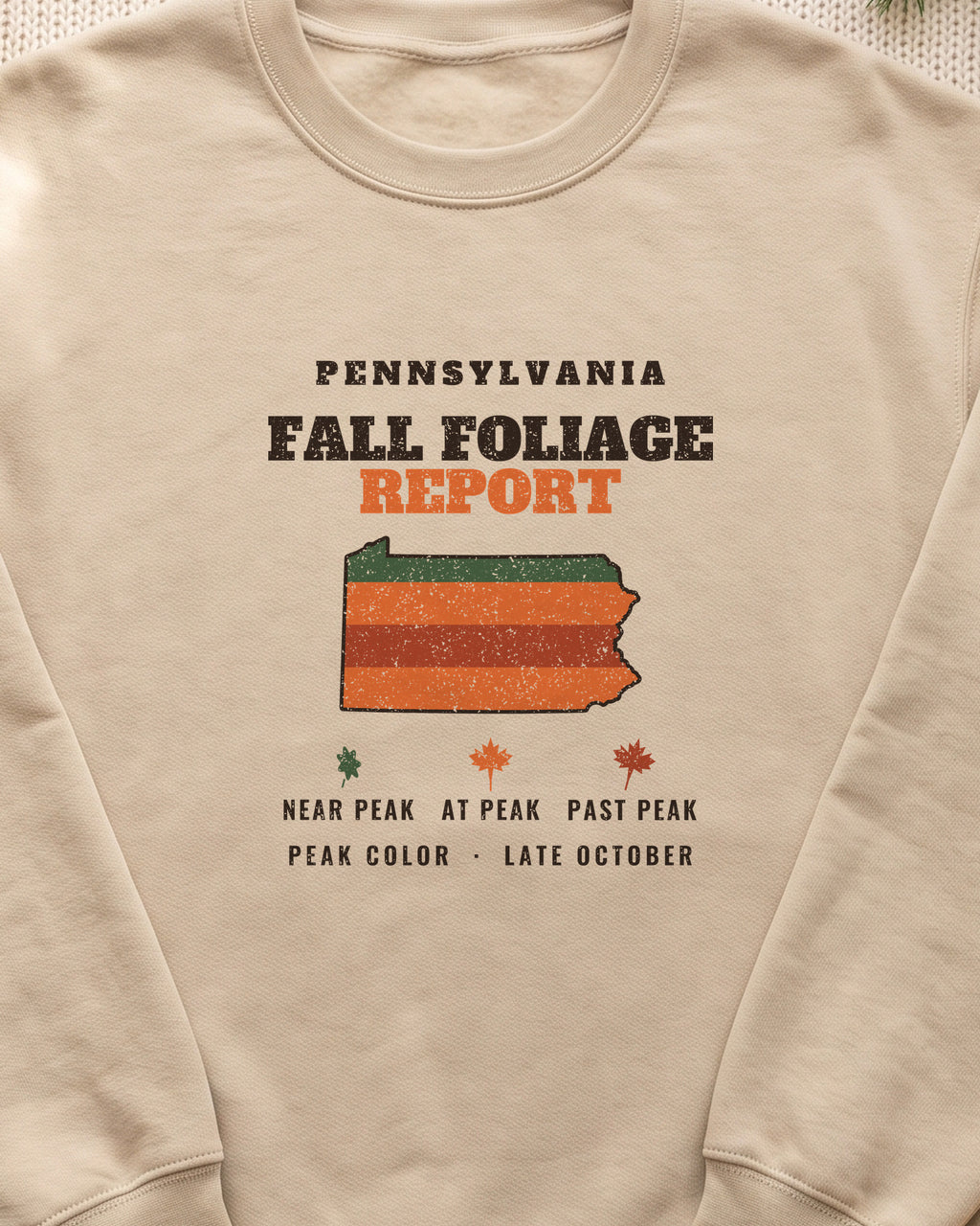 Pennsylvania Fall Foliage Report Map Crewneck Sweatshirt (close-up)