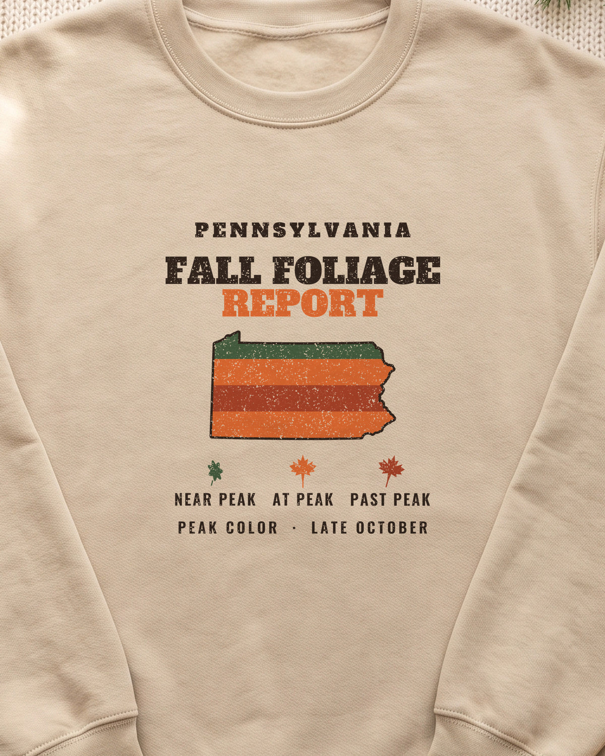 Pennsylvania Fall Foliage Report Map Crewneck Sweatshirt (close-up)