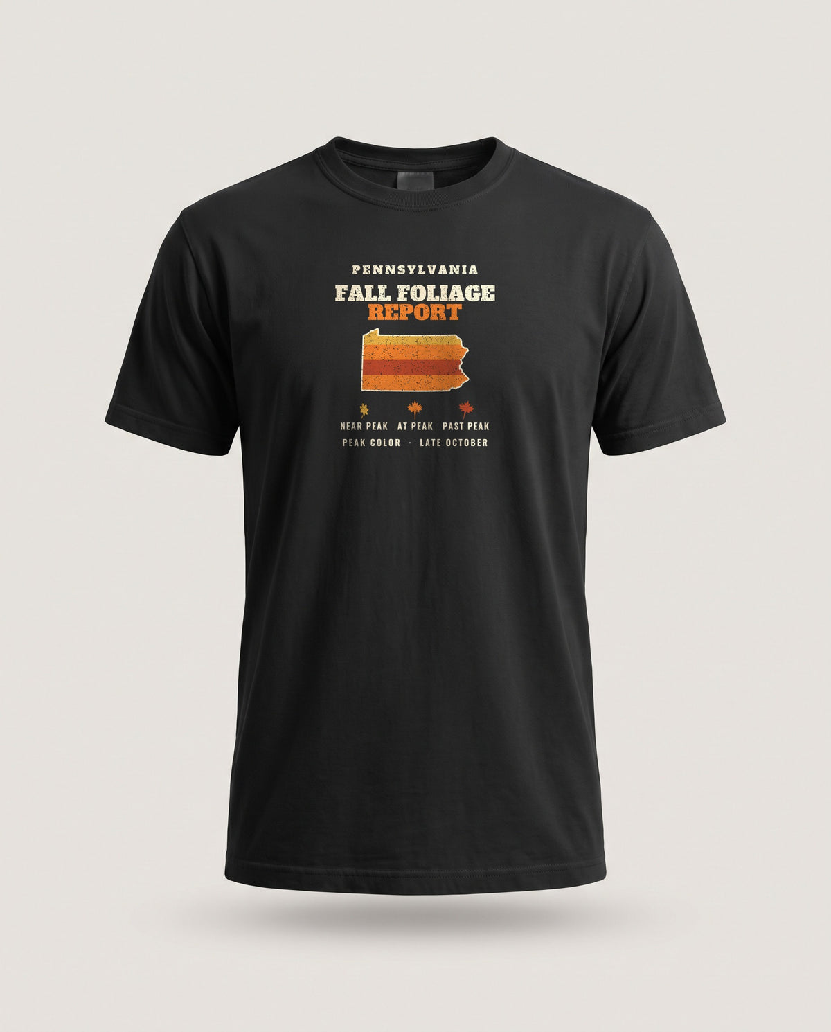Pennsylvania Fall Foliage Report Map T-Shirt — Black (mockup)