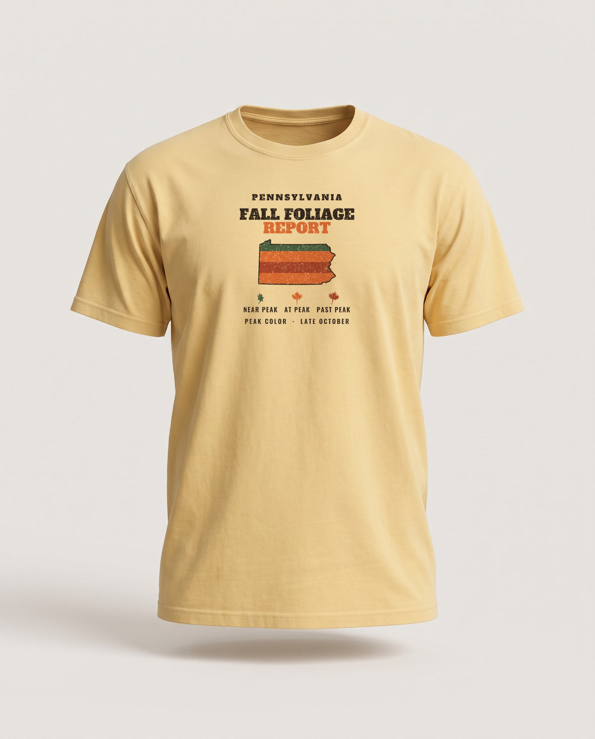 Pennsylvania Fall Foliage Report Map T-Shirt — Butter (mockup)