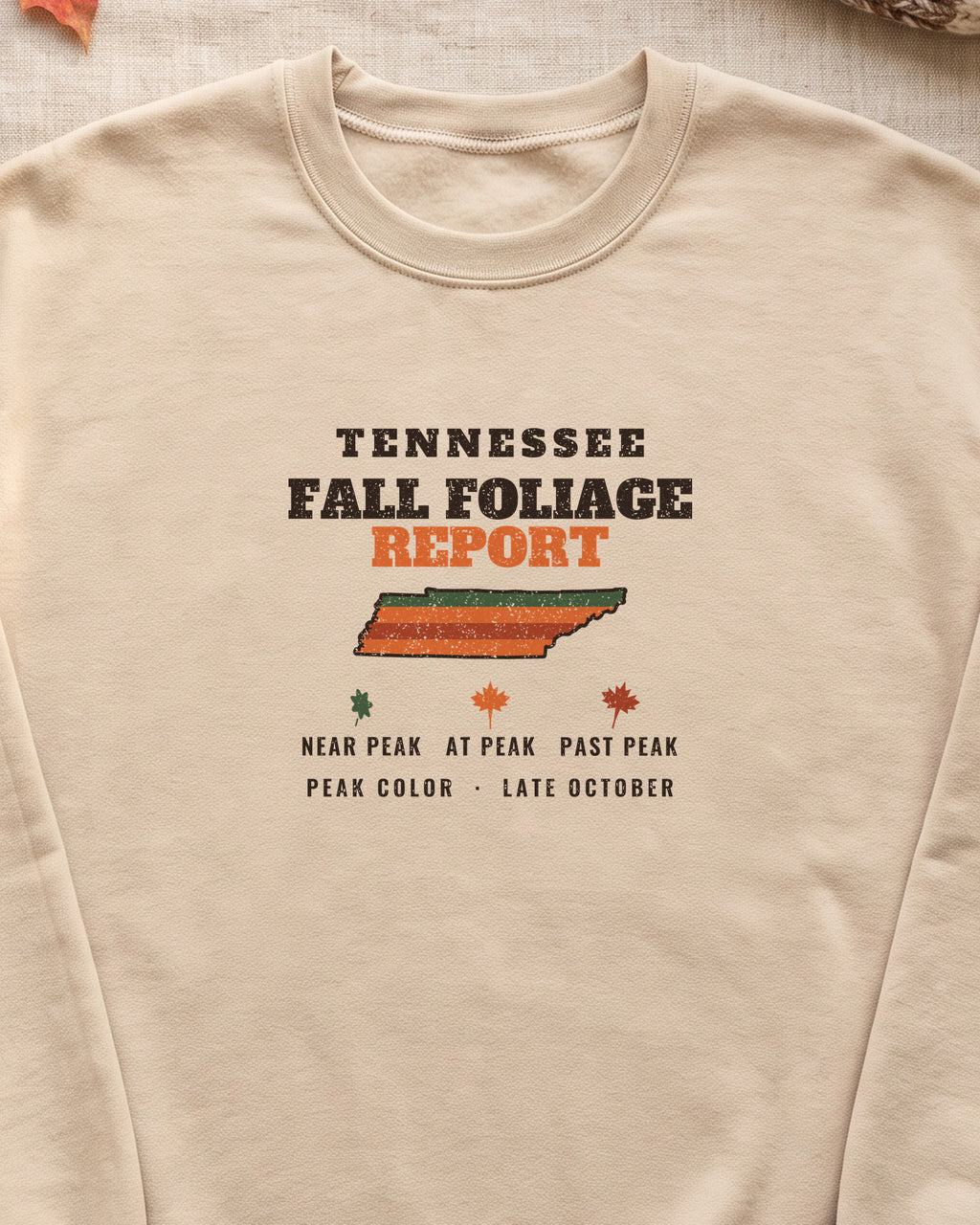 Tennessee Fall Foliage Report Map Crewneck Sweatshirt (close-up)