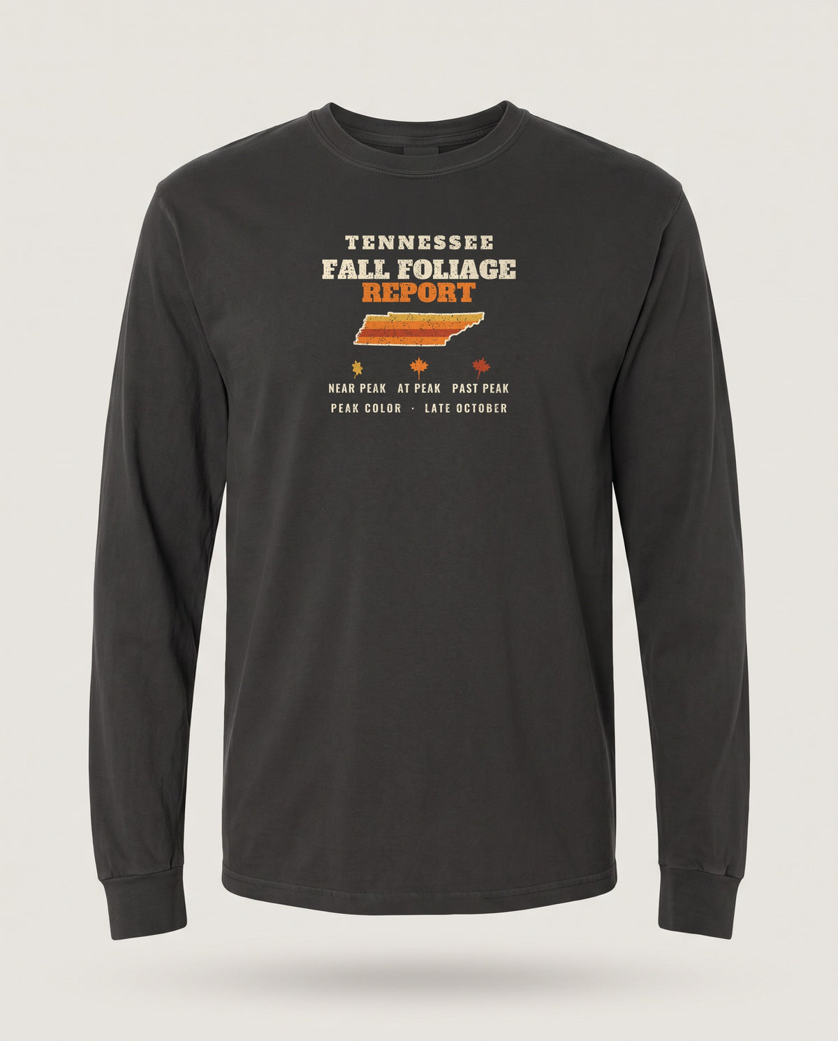 Tennessee Fall Foliage Report Map Long Sleeve Tee — Black (mockup)