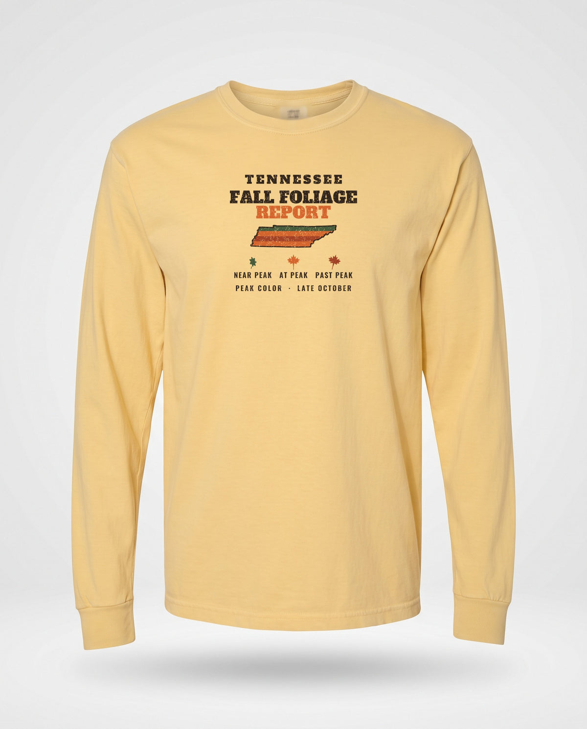 Tennessee Fall Foliage Report Map Long Sleeve Tee — Butter (mockup)