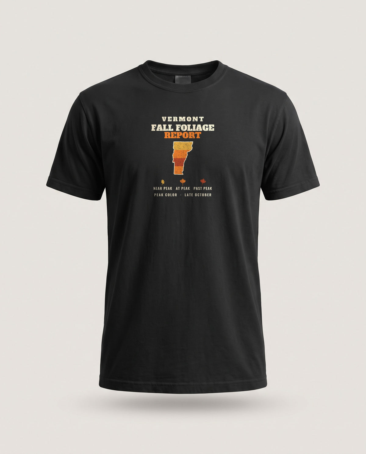 Vermont Fall Foliage Report Map T-Shirt — Black (mockup)
