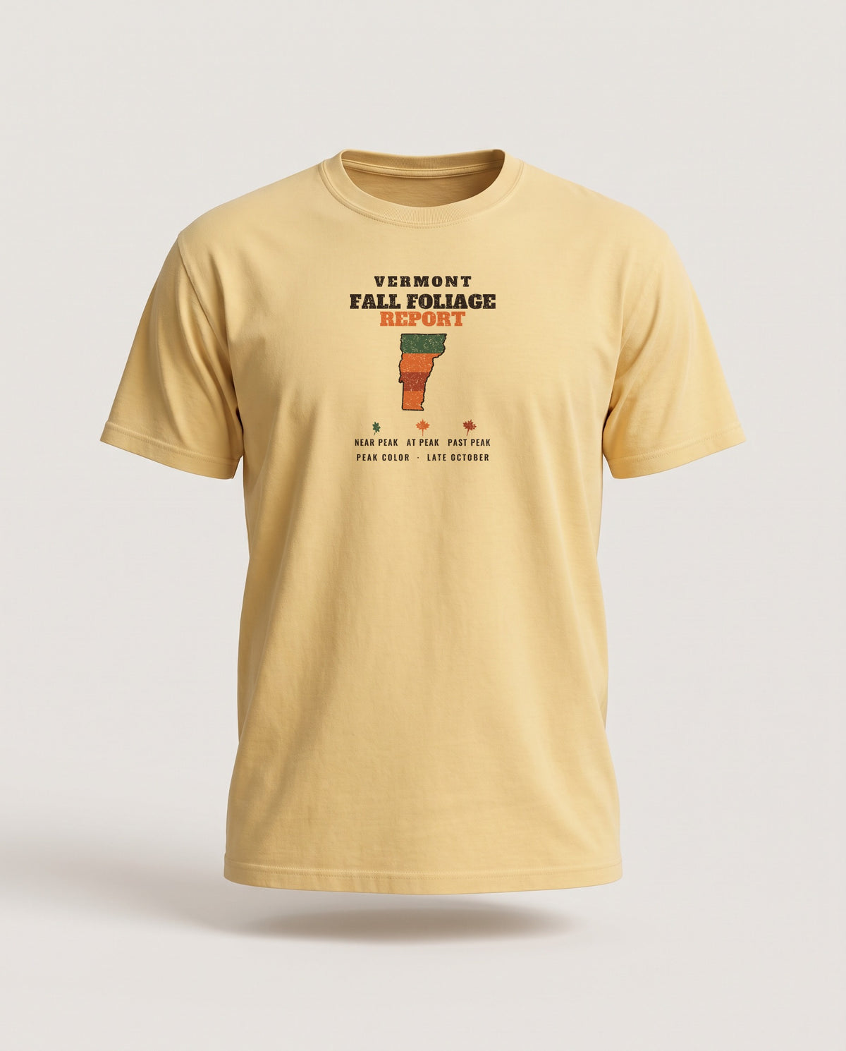 Vermont Fall Foliage Report Map T-Shirt — Butter (mockup)
