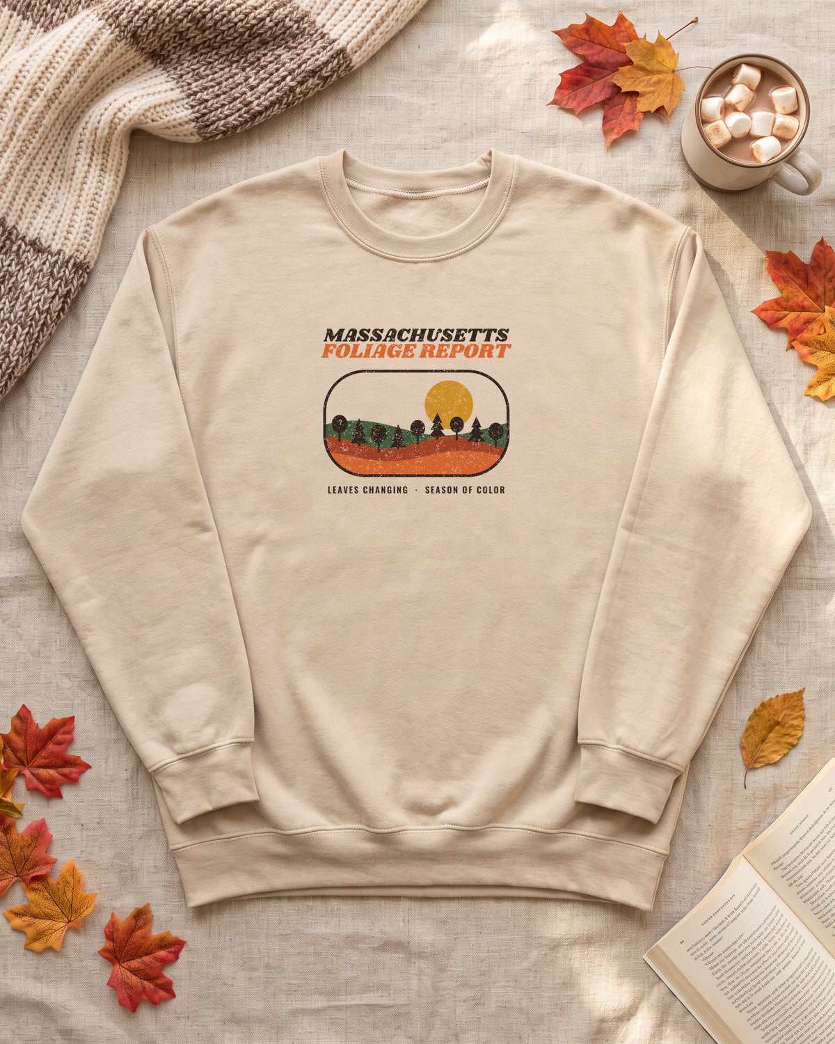 Massachusetts Foliage Report Retro Landscape Crewneck Sweatshirt (photo)