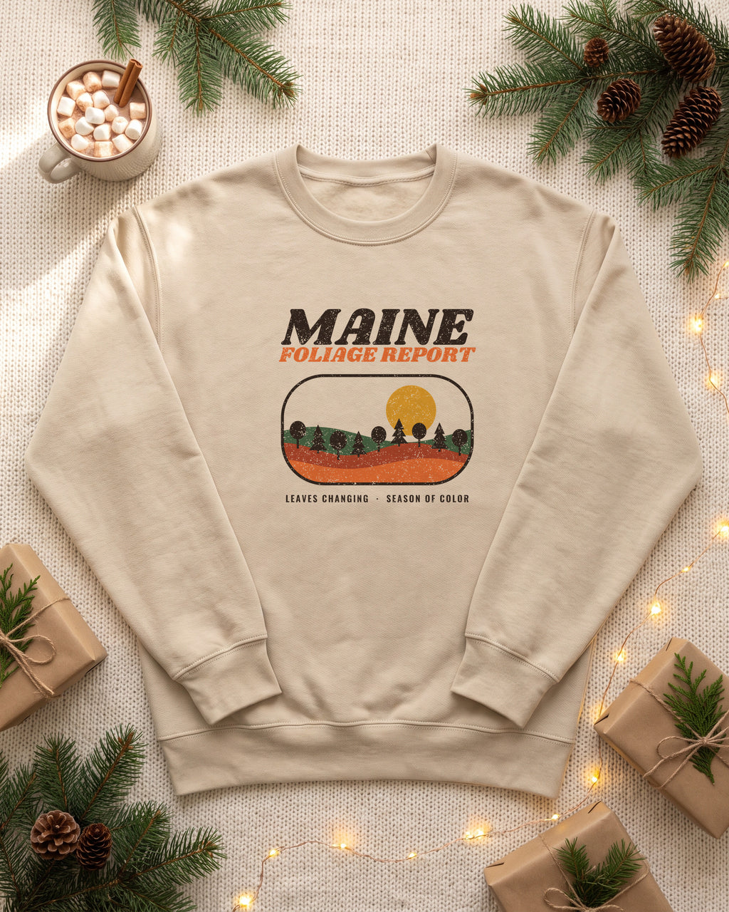 Maine Foliage Report Retro Landscape Crewneck Sweatshirt (photo)